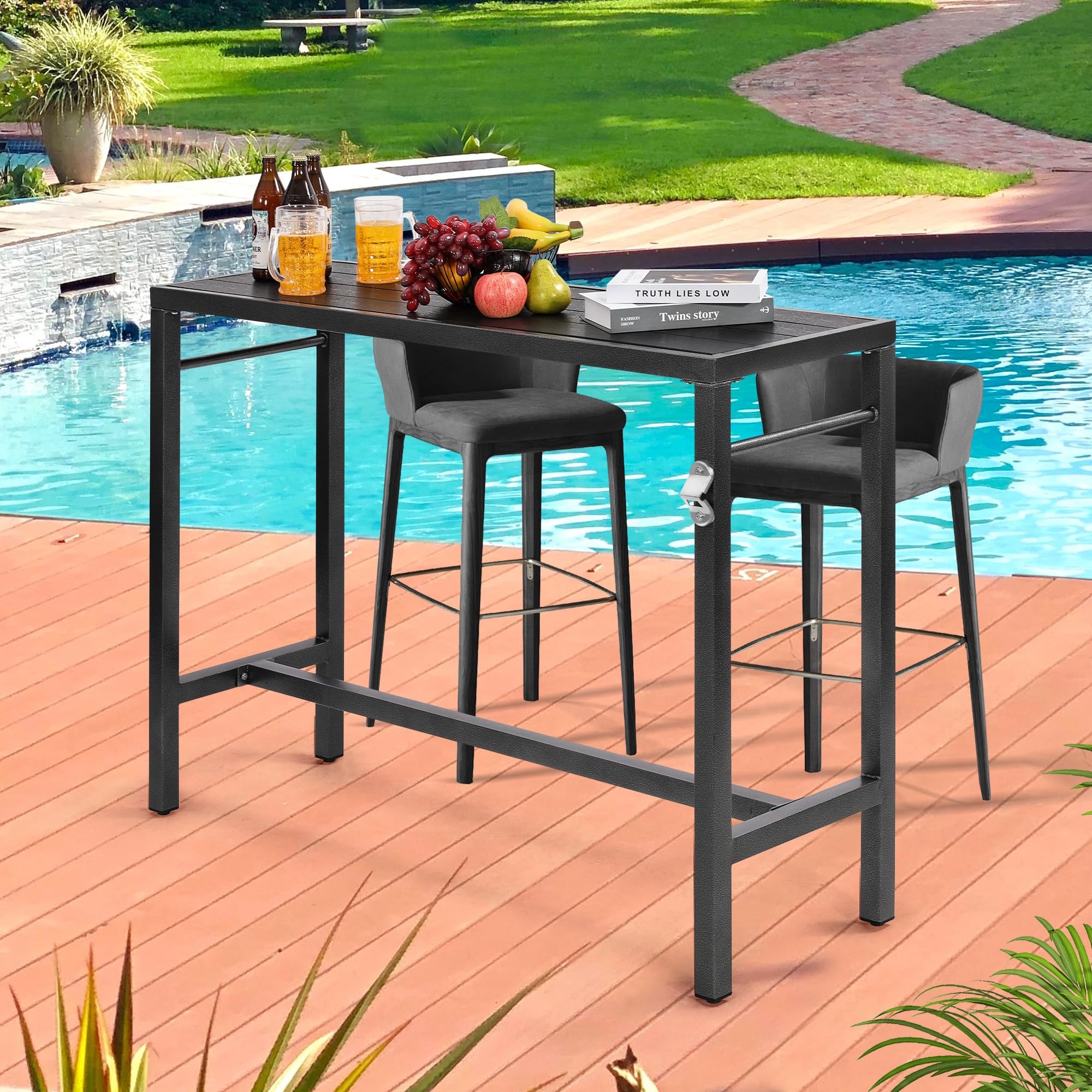 46" Outdoor Bar Table - Extra Wide Weatherproof Patio Pub Table