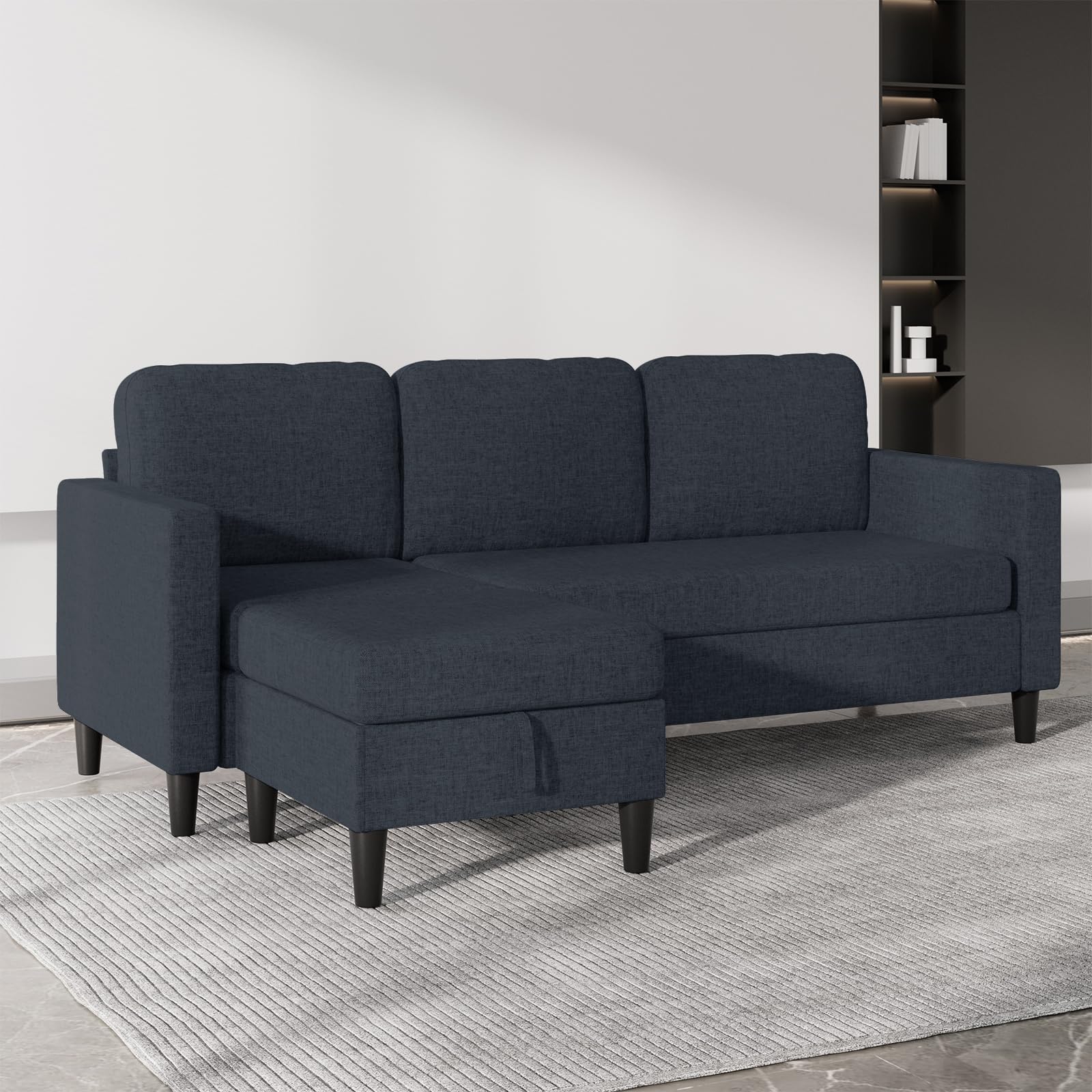 76 Inch L Shaped Sectional Sofa with Storage Ottoman
