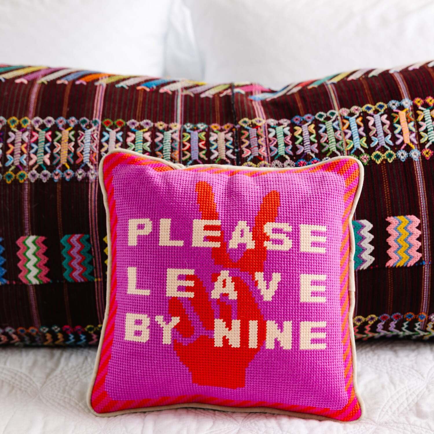 Leave By Nine Needlepoint Throw Pillow 11x11