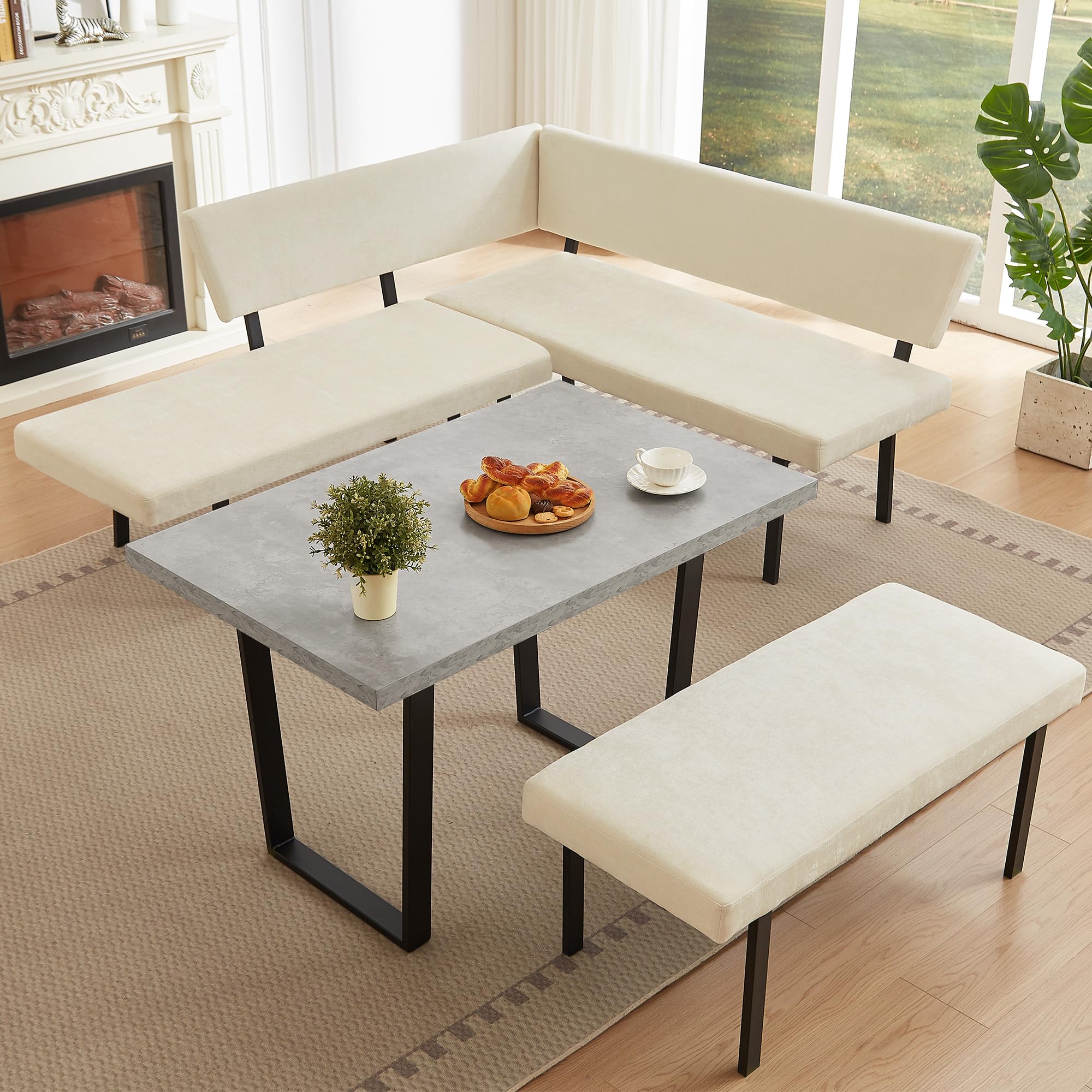 3-Piece Corner Dining Table Set with Bench