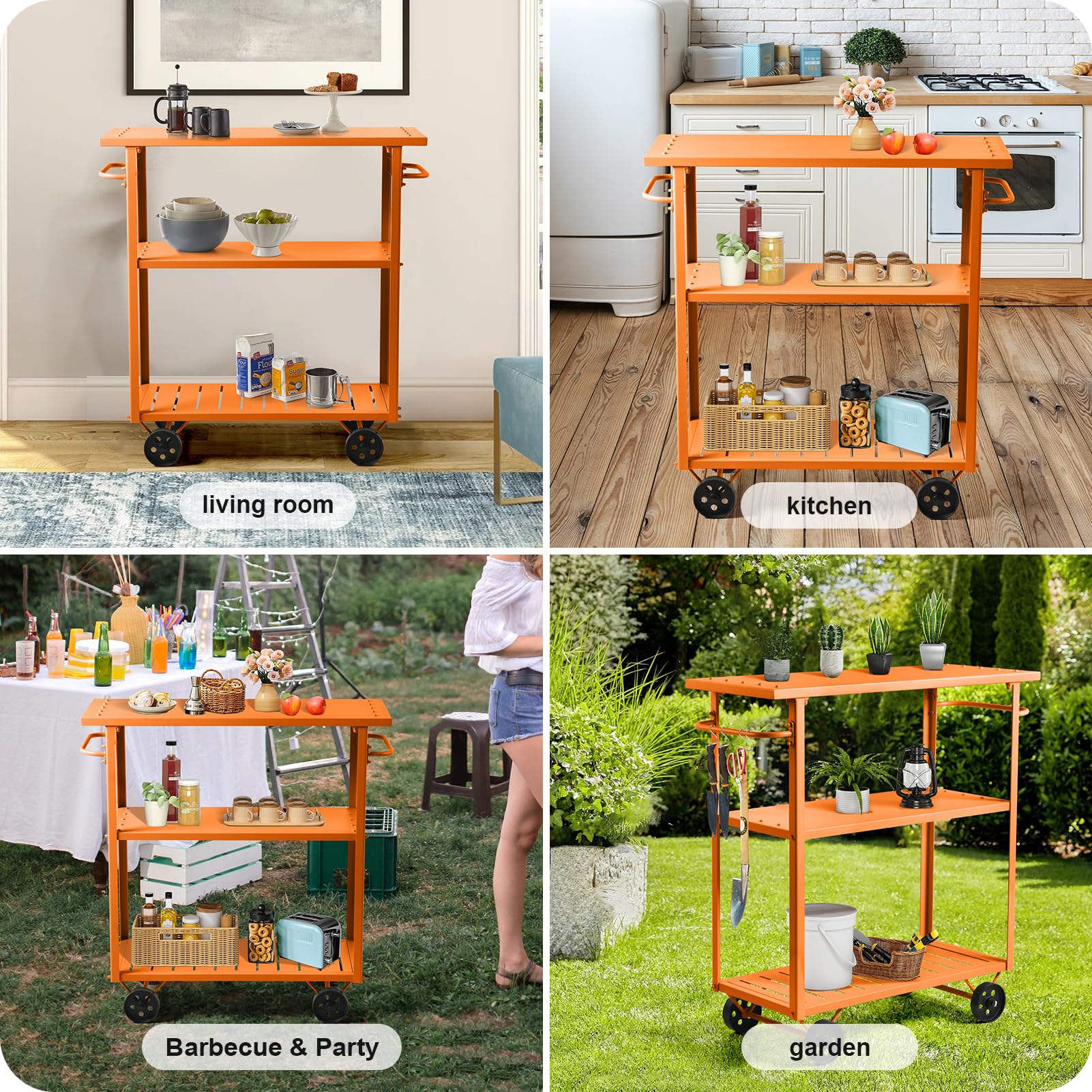 3-Tier Rolling Kitchen Cart with Side Handles