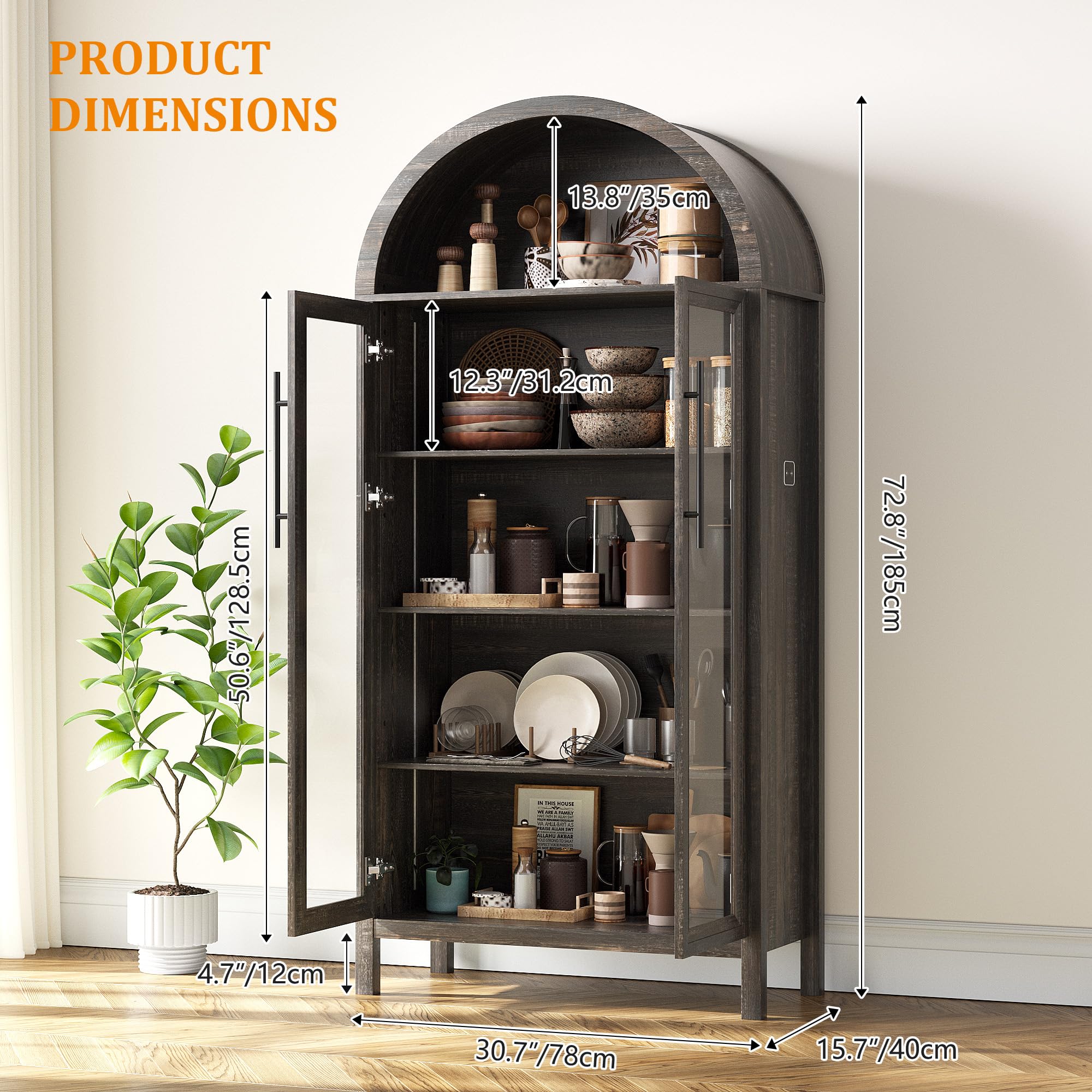 Arched Glass Display Cabinet with LED Lights