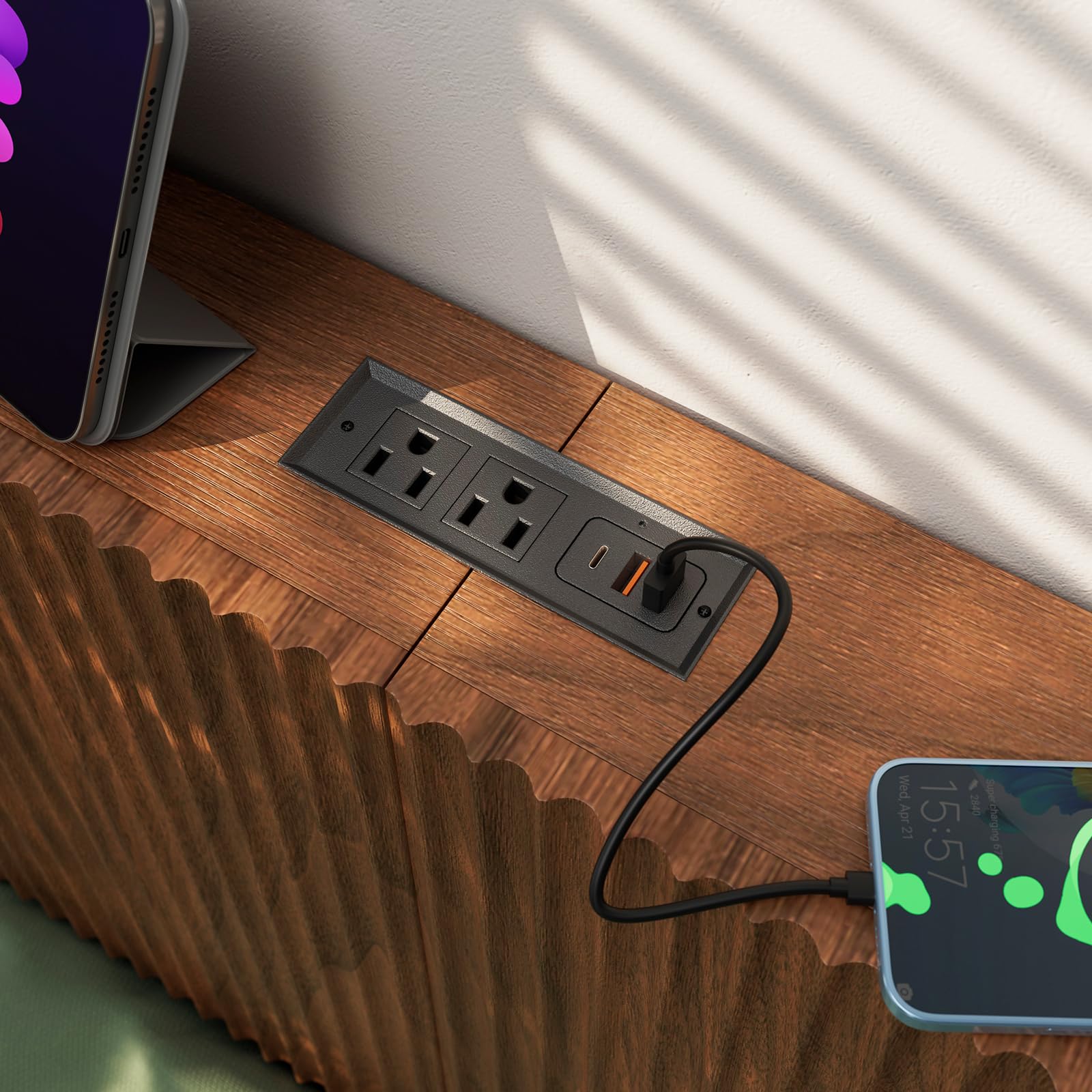 Walnut Queen Floating Bed Frame with LED Lights