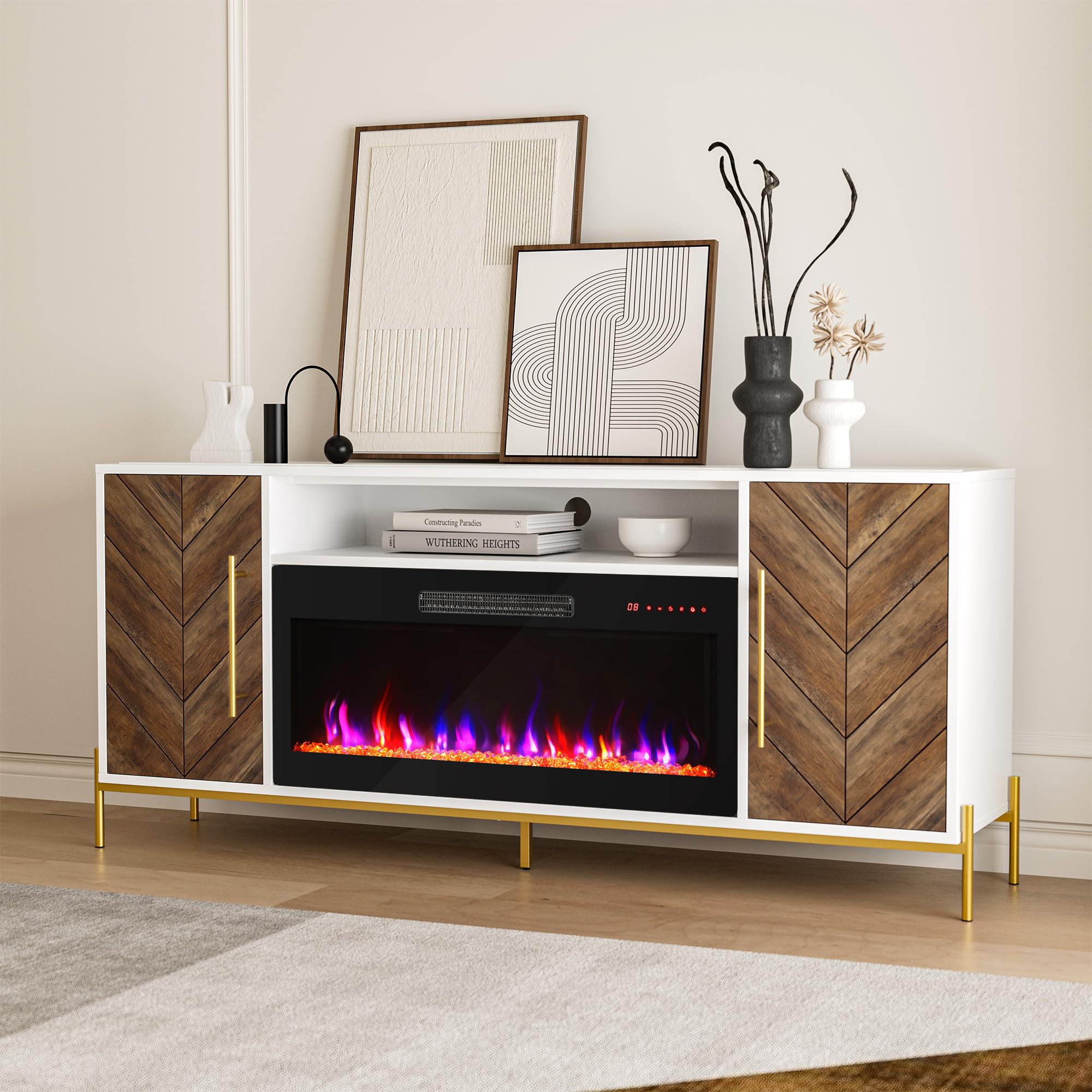 68" Electric Fireplace TV Stand with Storage Cabinet