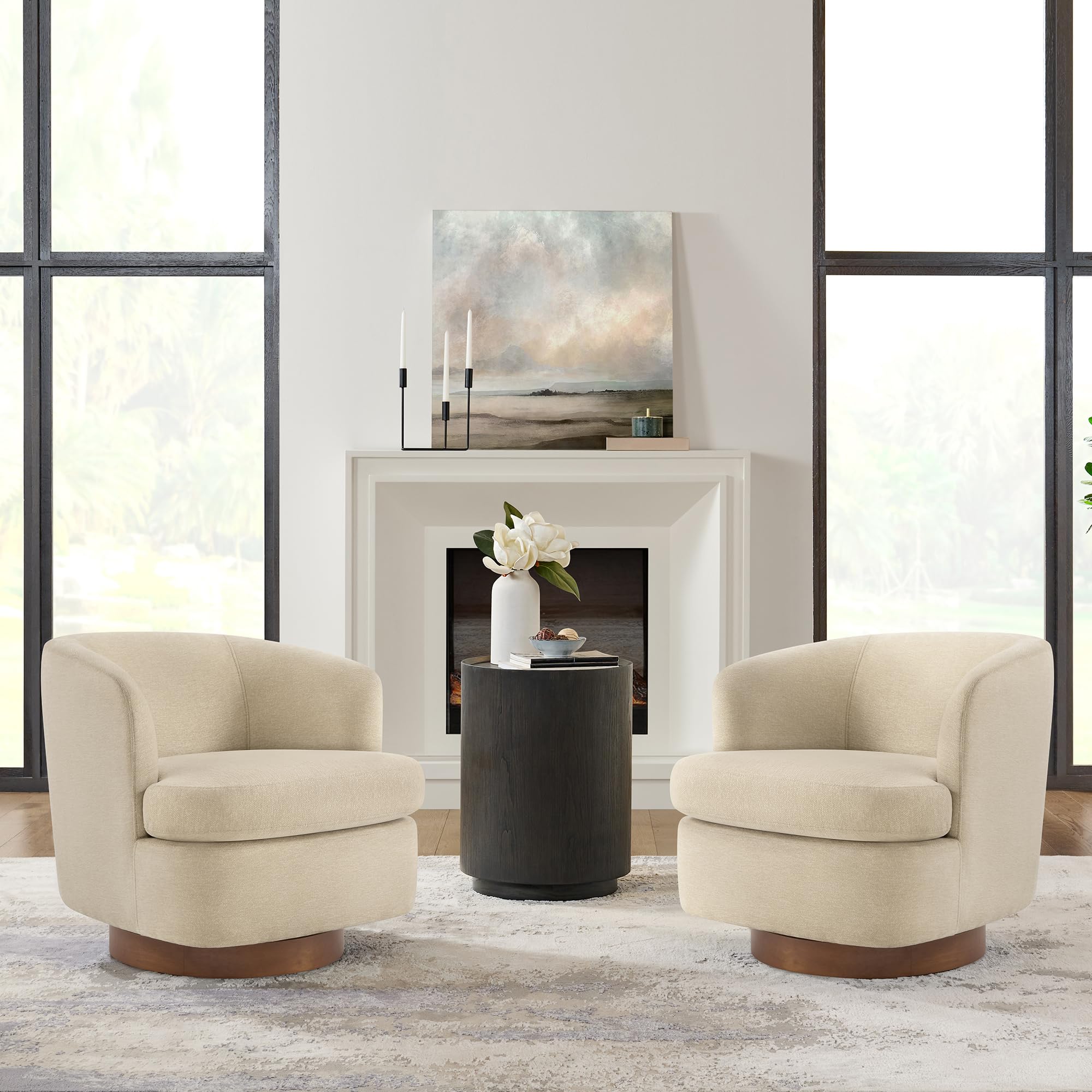 Oatmeal Barrel Swivel Accent Chair Set of 2
