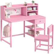 Kids Desk and Chair Set with Hutch and Storage Shelf