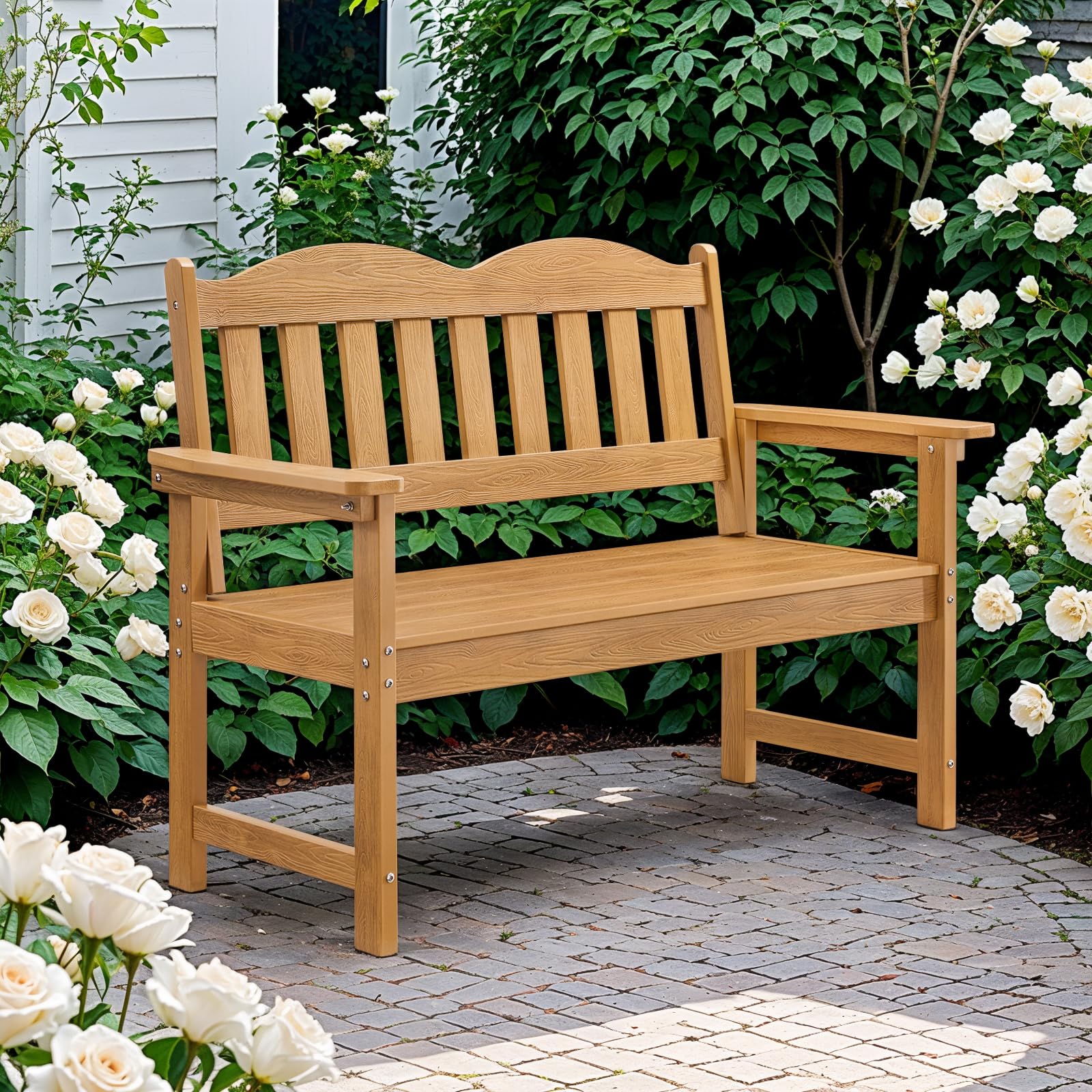 2-Person Poly Lumber Outdoor Bench with Armrests