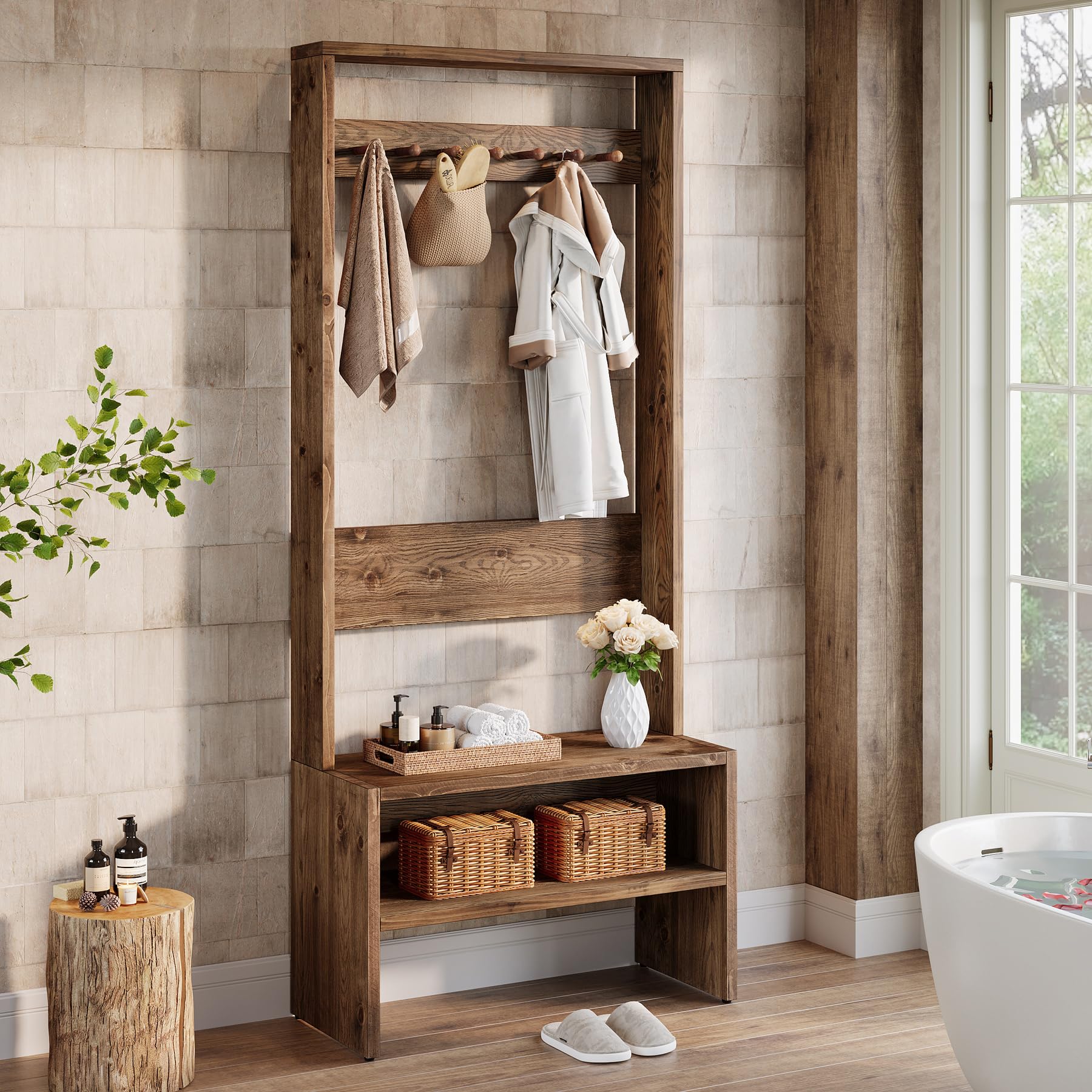 Hall Tree with Bench and Shoe Storage 70.8" Tall