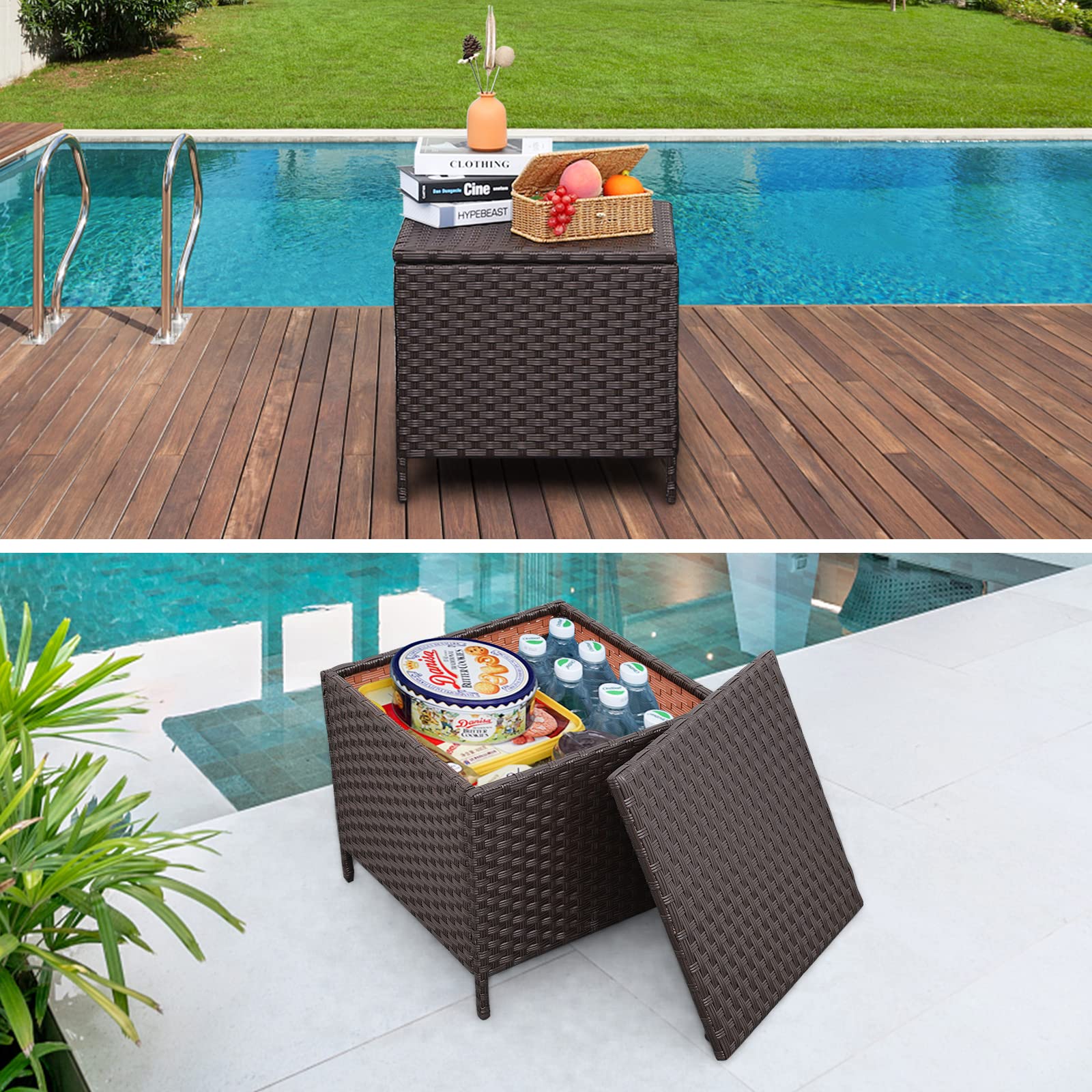 Outdoor Chaise Lounge Set with Storage Table