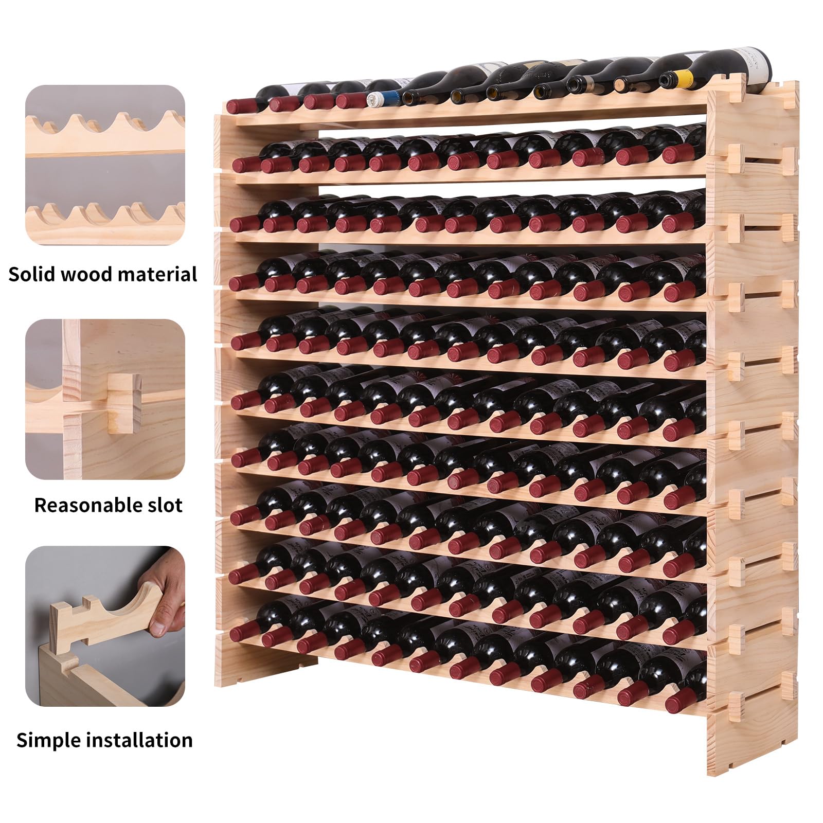 120 Bottle Pine Wine Rack Cabinet Floor Standing Stackable Storage Display