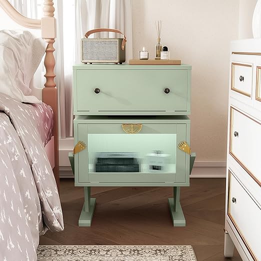 LED Nightstand with 360° Rotating Drawer