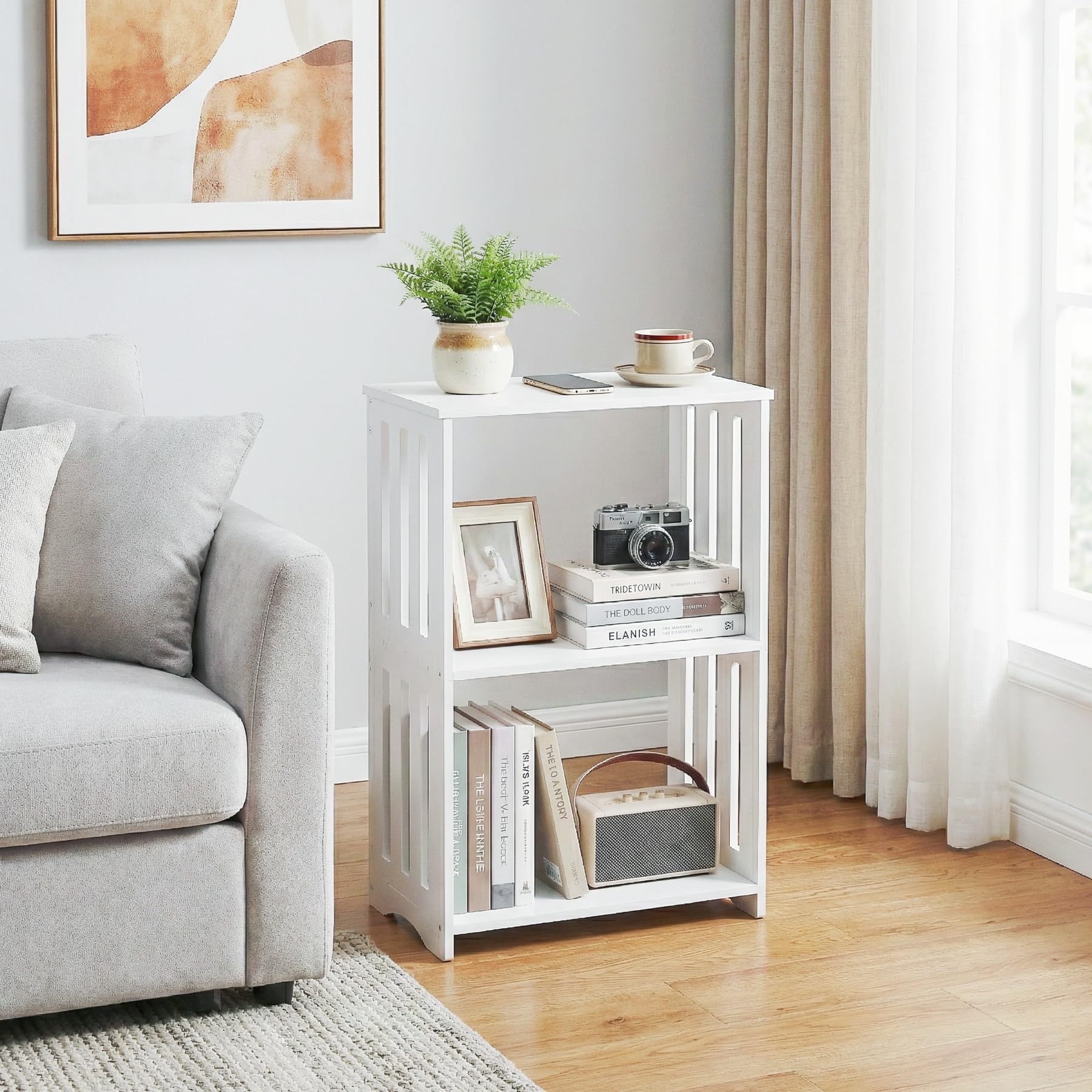 3-Tier White End Table with Storage
