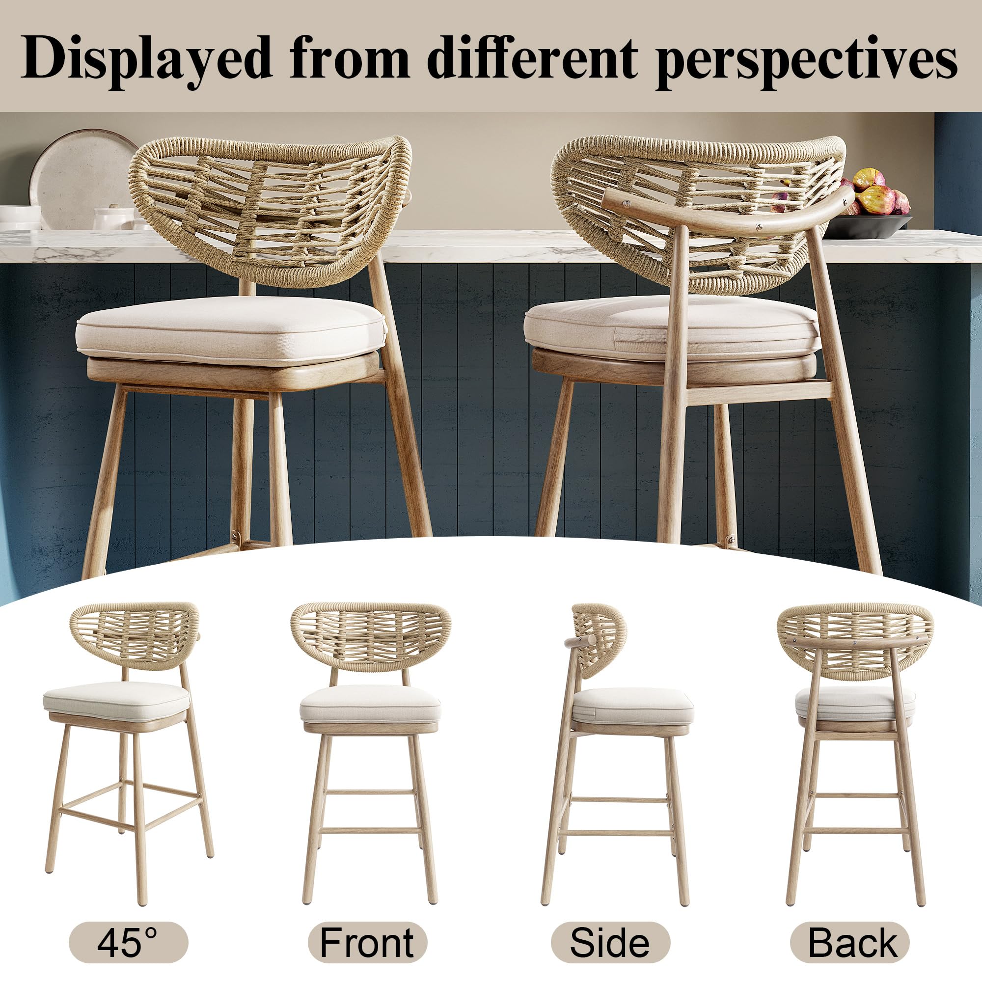 Rattan Back Bar Stool Set of 2