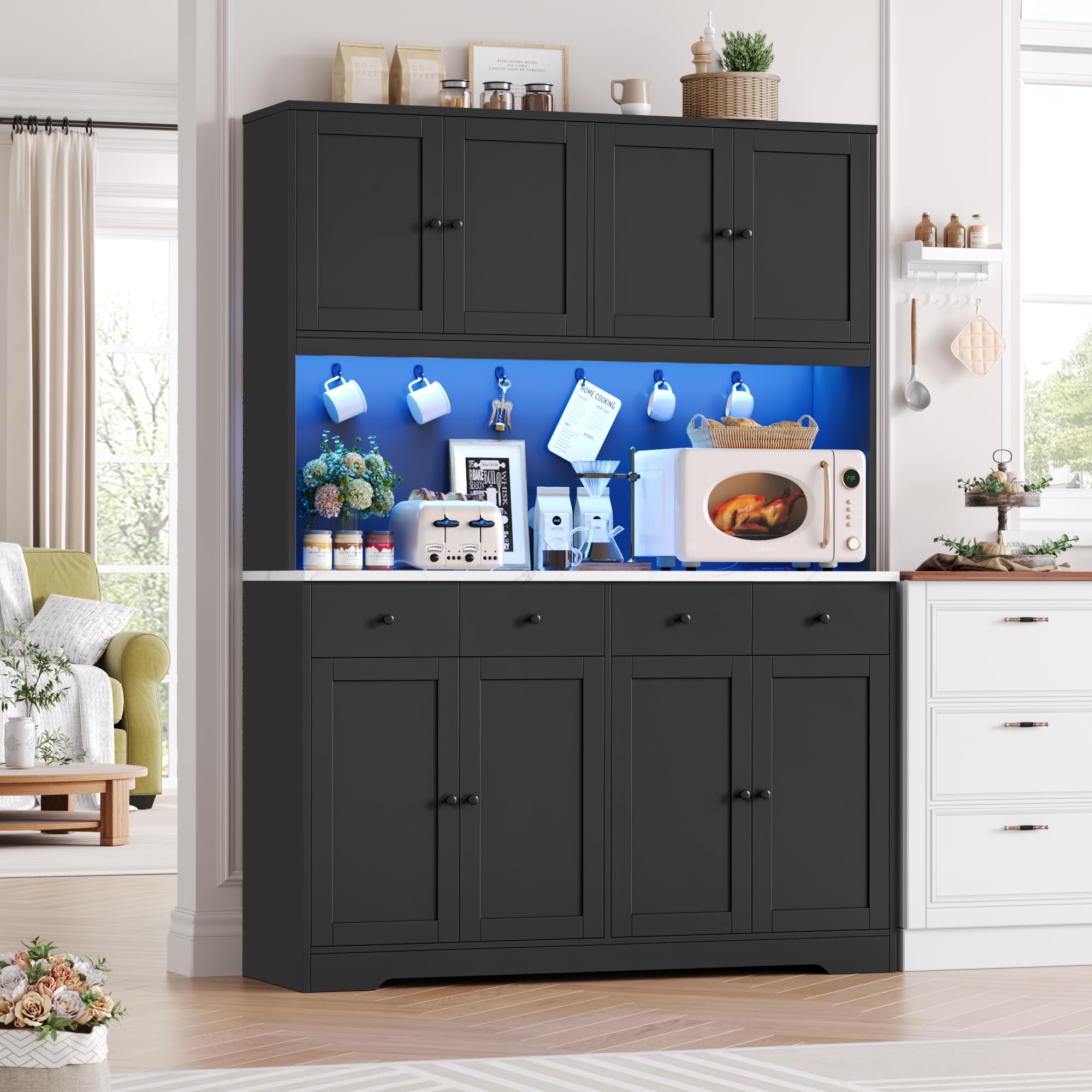 LED Kitchen Pantry Cabinet with Power Outlet