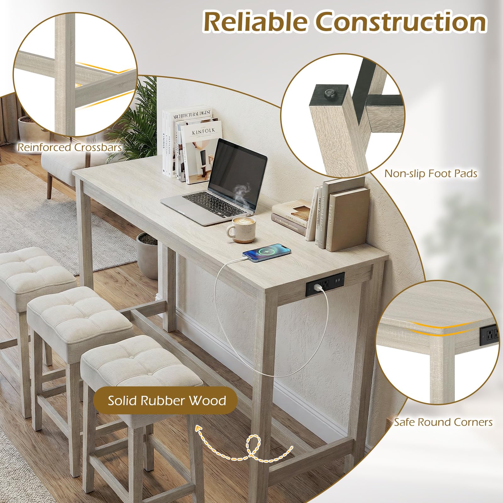4-Piece Counter Height Dining Set with Charging Station