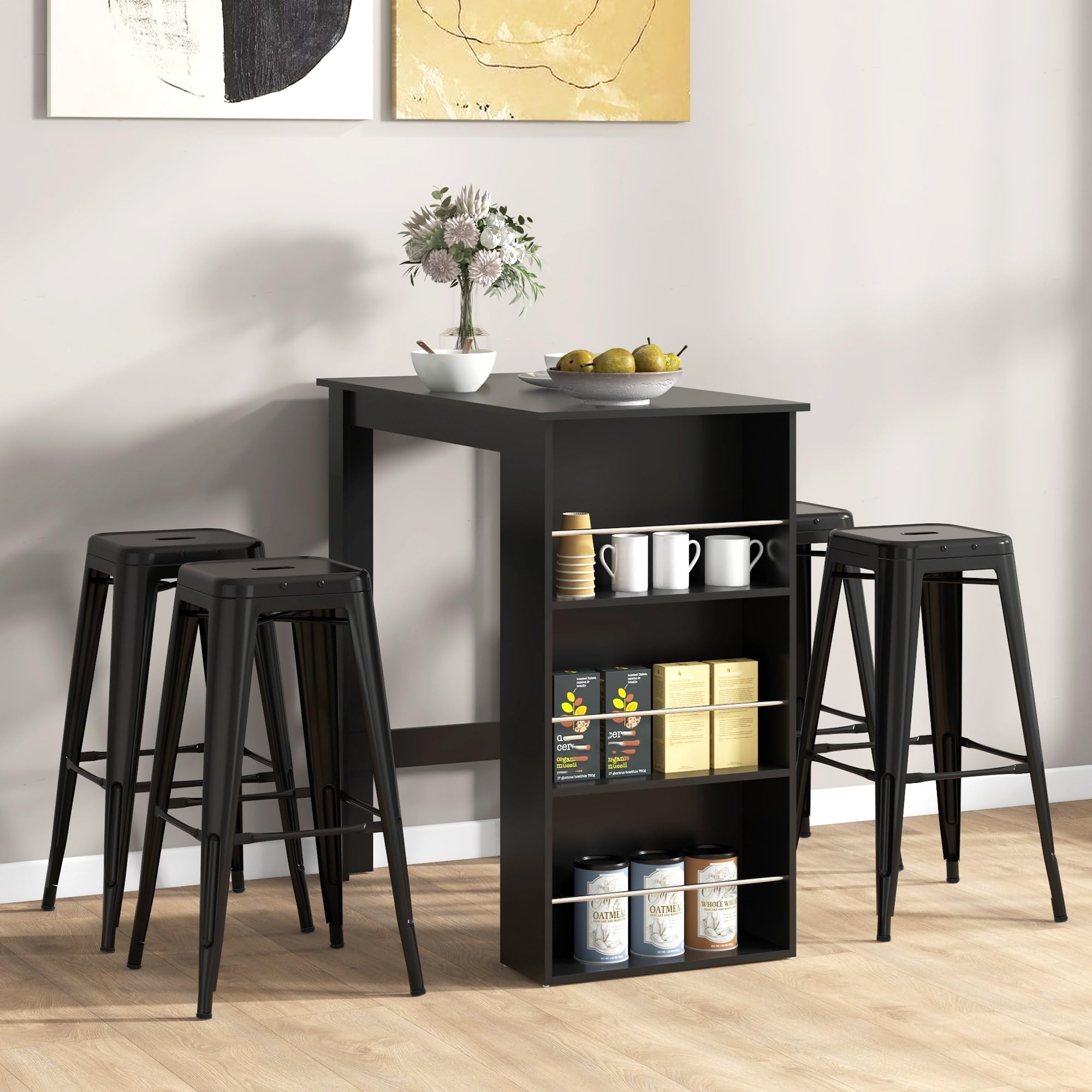Modern Bar Table with Storage Shelves