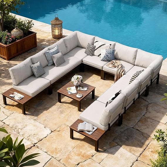 9 Piece Outdoor Sectional Sofa Set with Side Tables