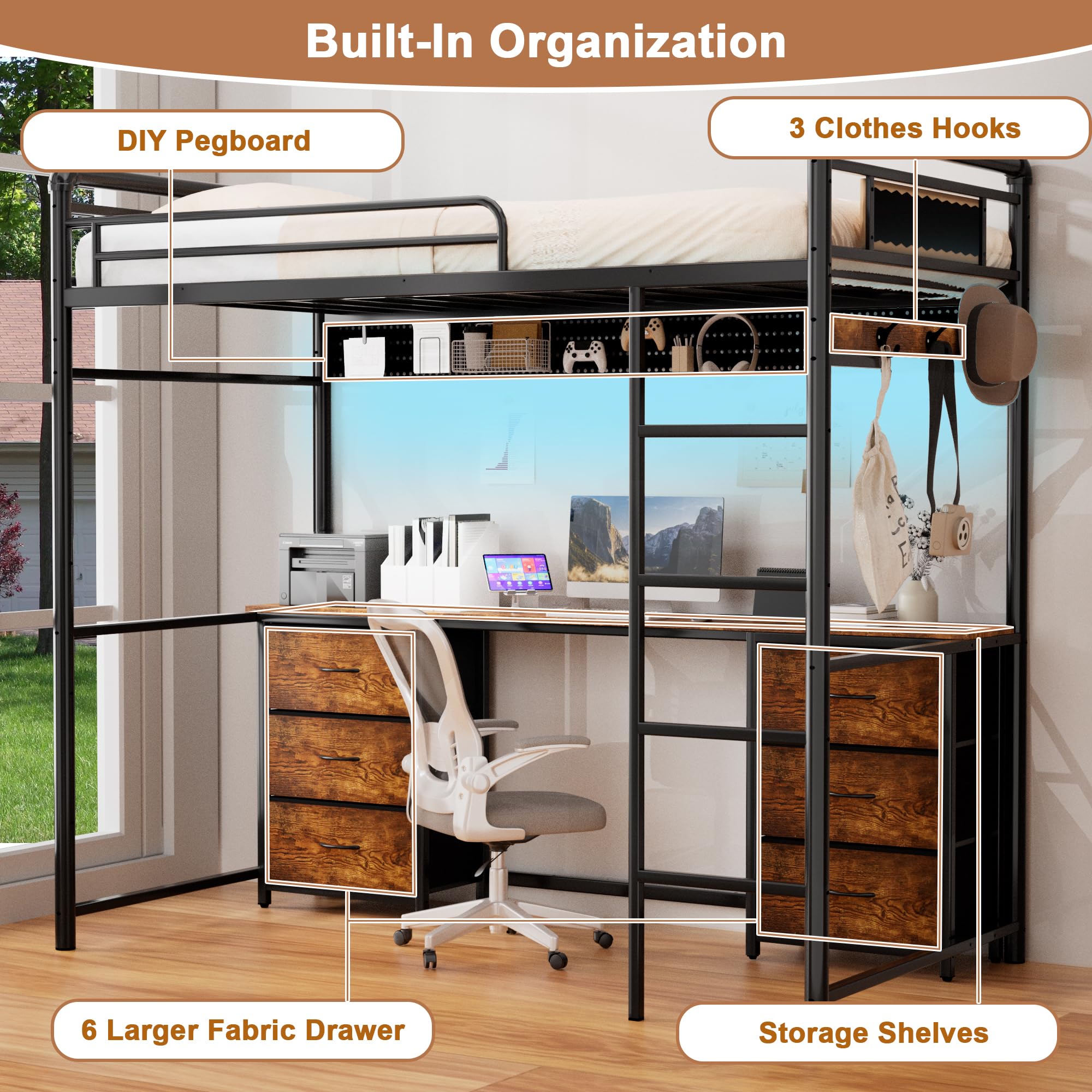 Twin Metal Loft Bed with Desk and Stairs
