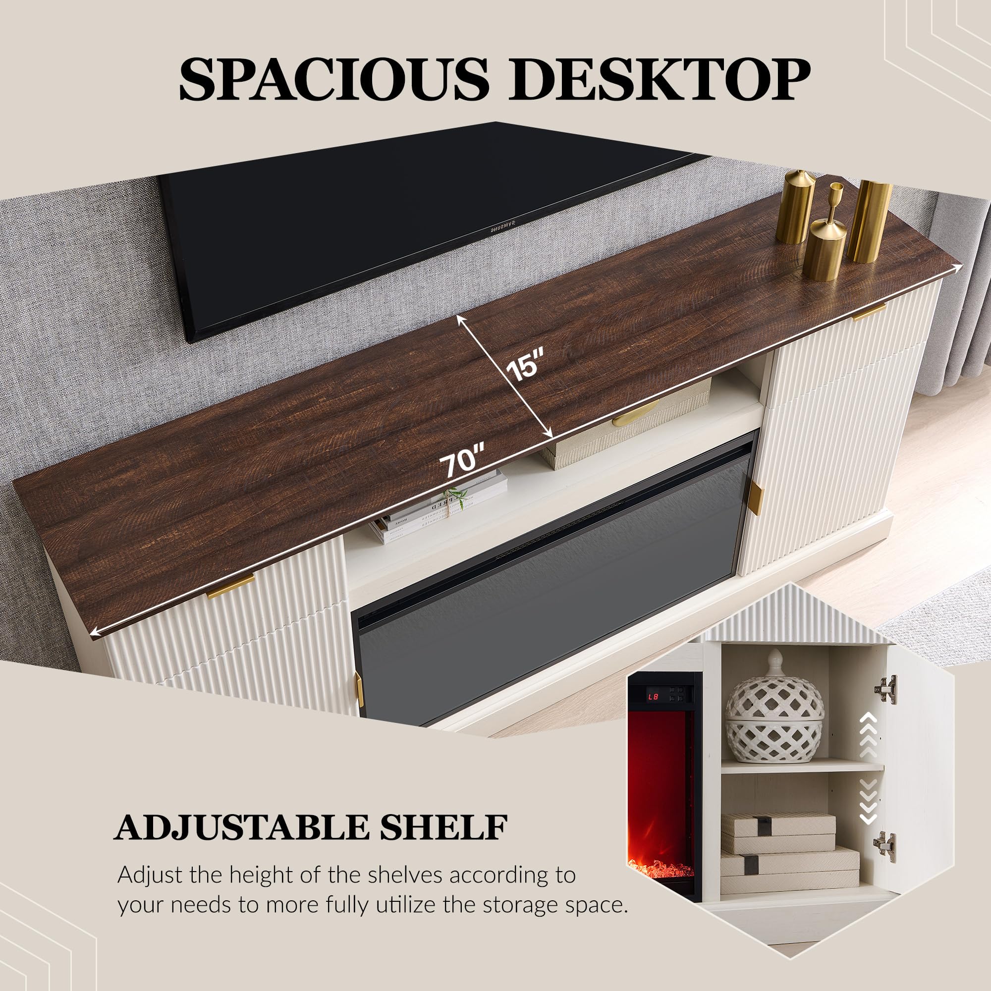 70" Fluted Fireplace TV Stand with Electric Fireplace