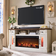 Fireplace TV Stand for 80 Inch TV with Electric Fireplace & LED Lights