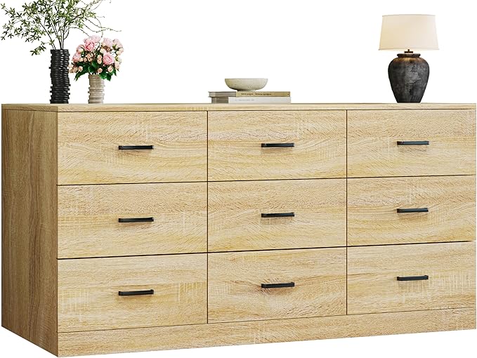 9 Drawer Fluted Dresser with Faux Marble Top