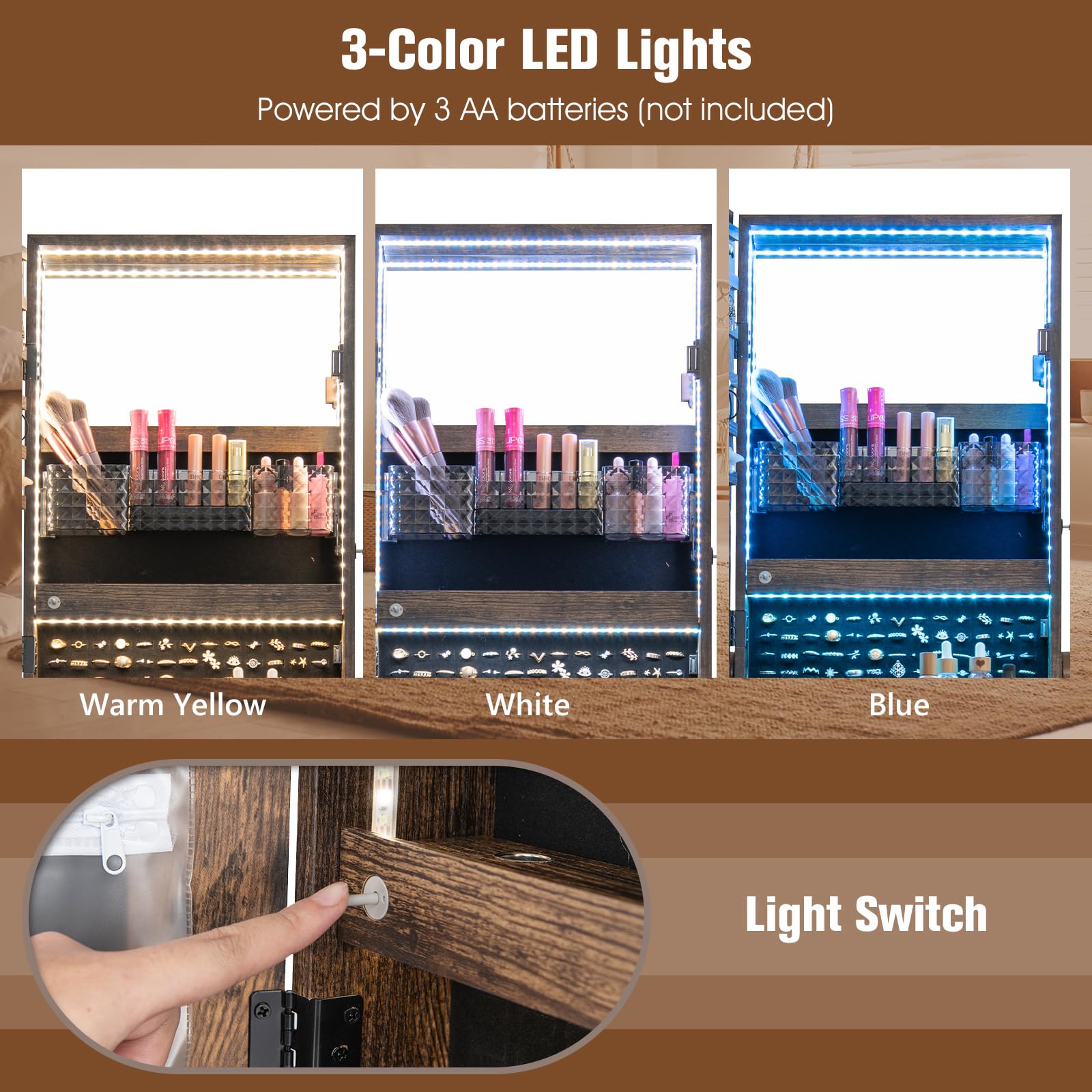 Rolling Jewelry Armoire with Full Length Mirror