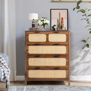 4 Drawer Rattan Dresser with Metal Handles