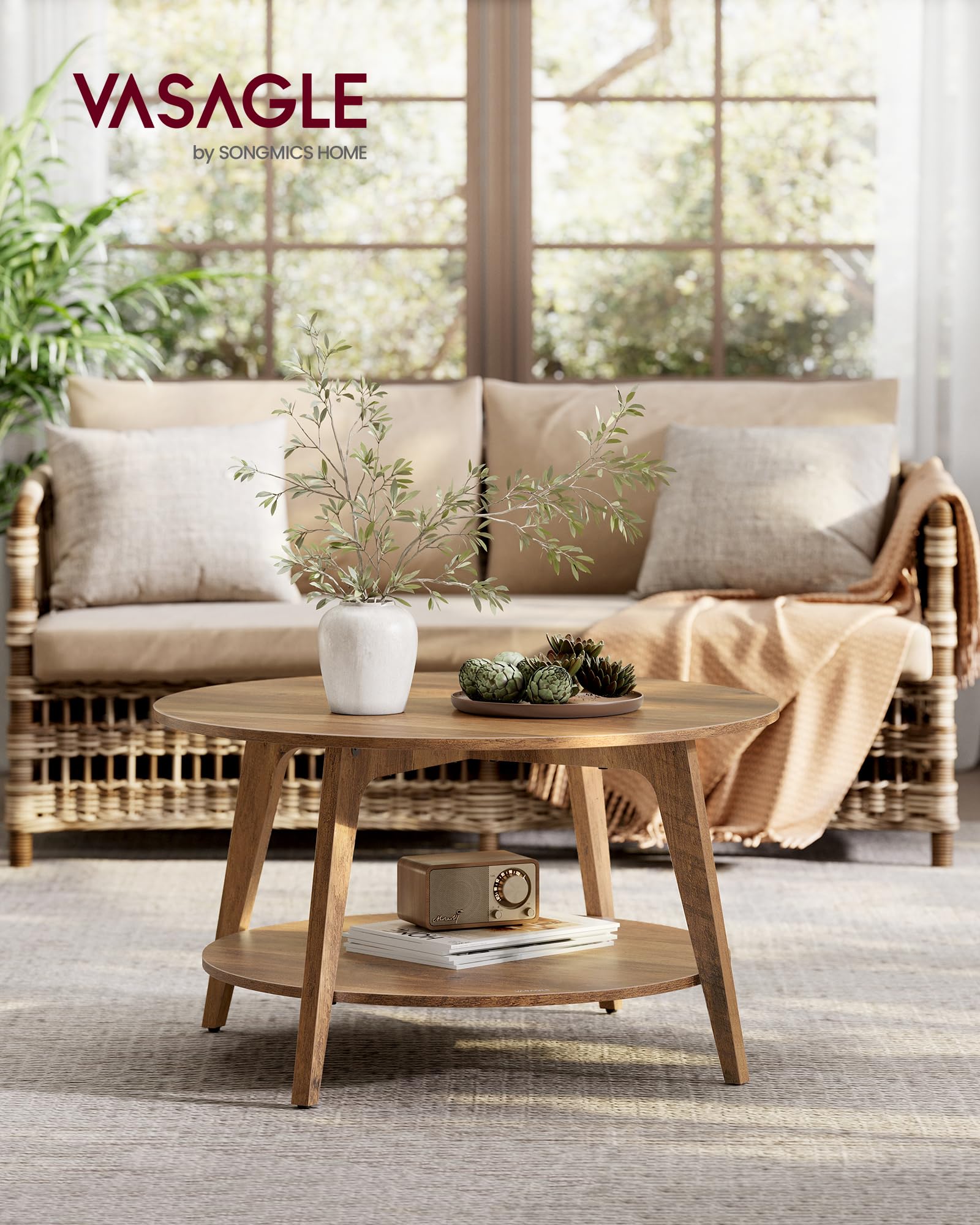 Round Coffee Table 2-Tier with Storage