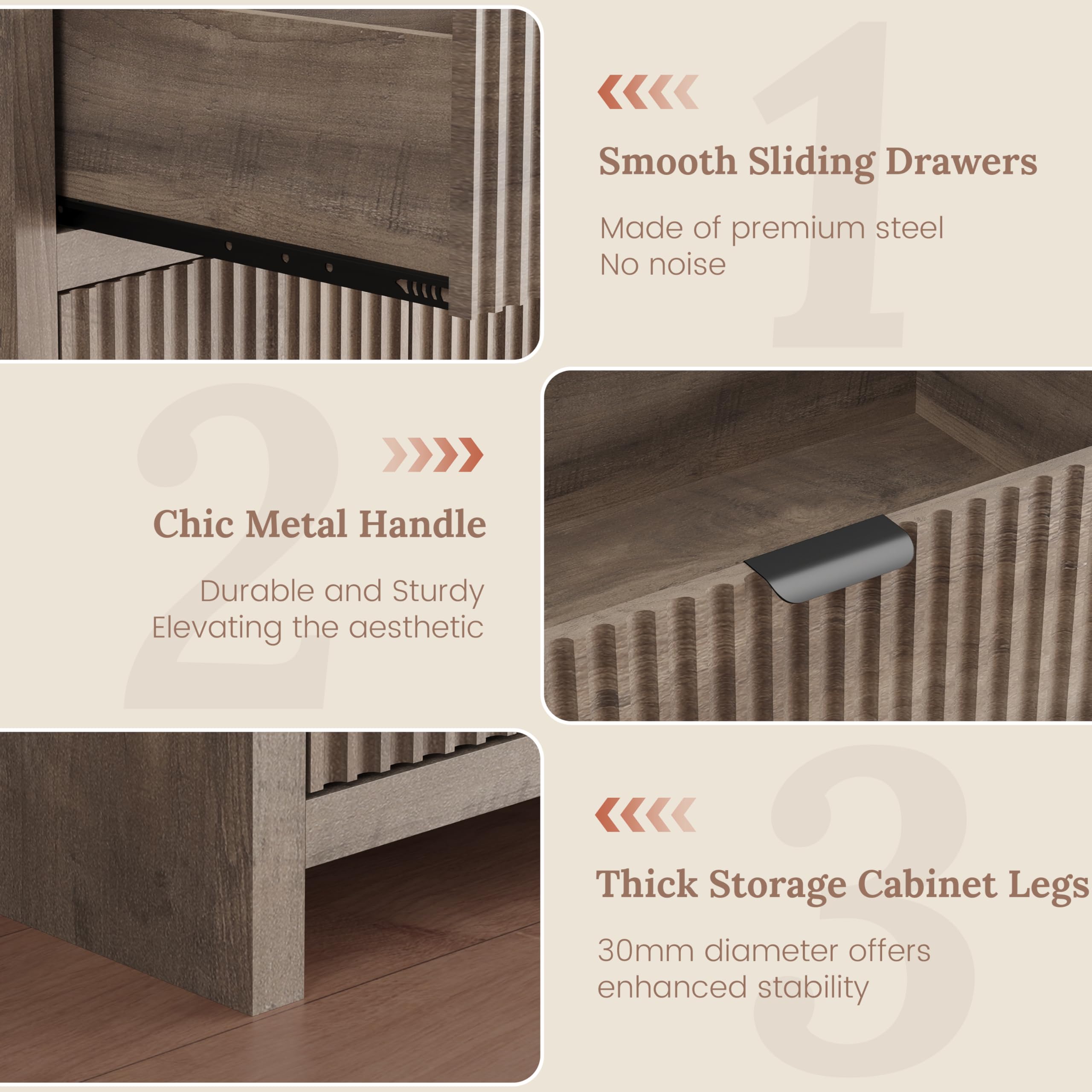 Fluted Sideboard Buffet Cabinet with Storage Drawers