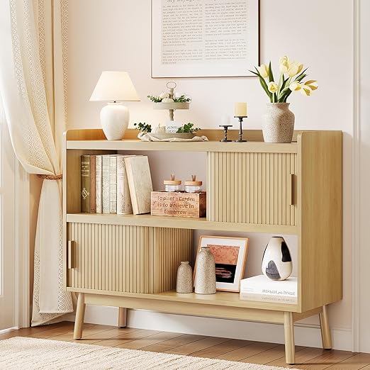 Sideboard Buffet Cabinet with Outlet and Adjustable Shelves