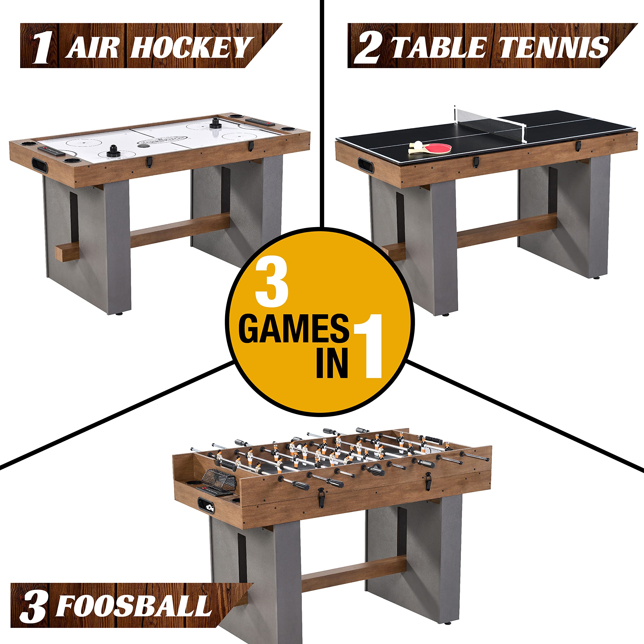 3-in-1 Combination Game Table - Foosball, Air Hockey & Table Tennis