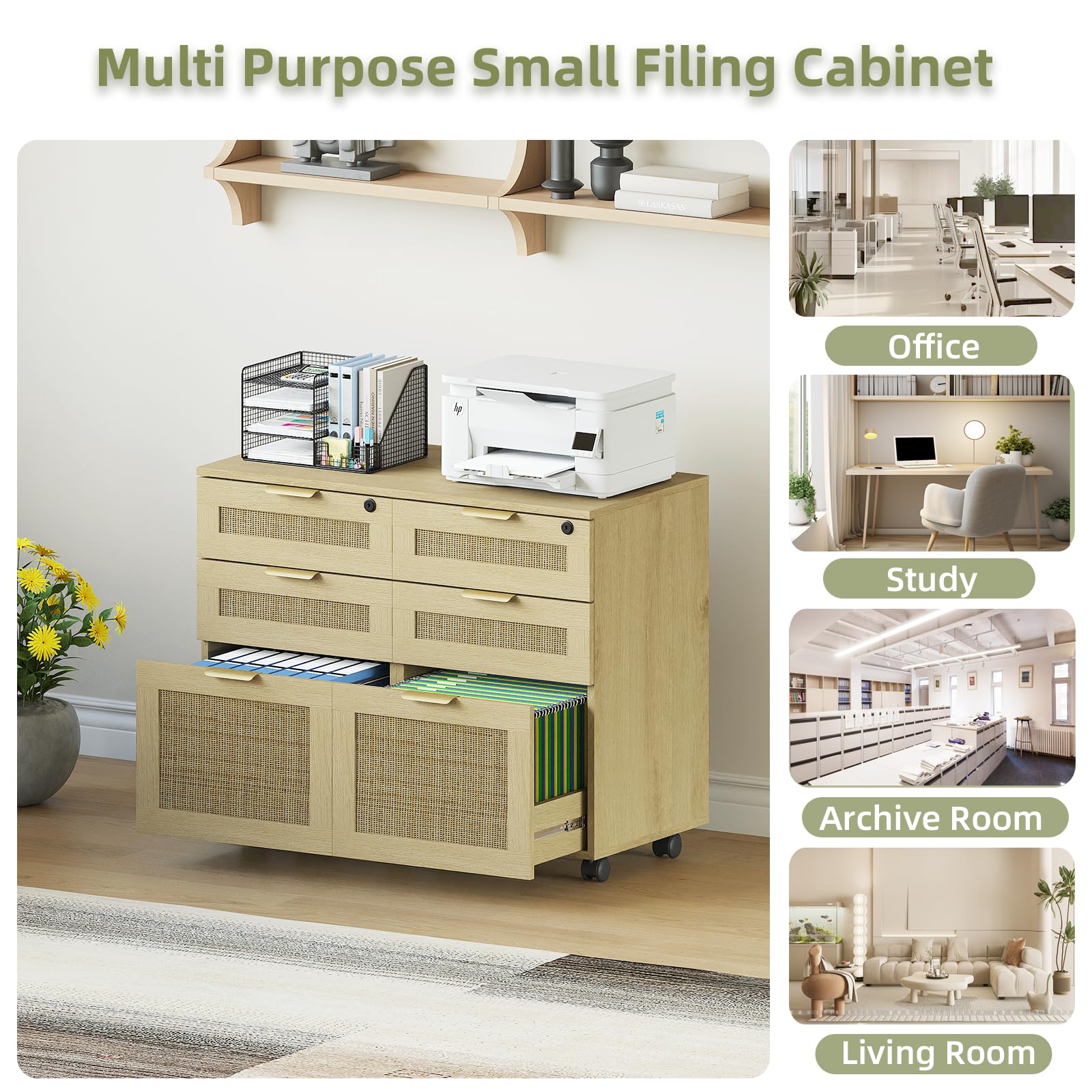 3 Drawer File Cabinet with Lock and Wheels