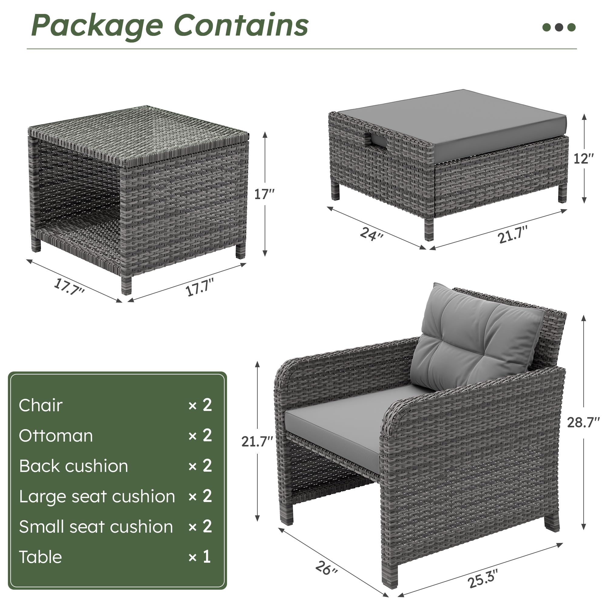 5 Piece Wicker Patio Furniture Set with Ottomans and Coffee Table