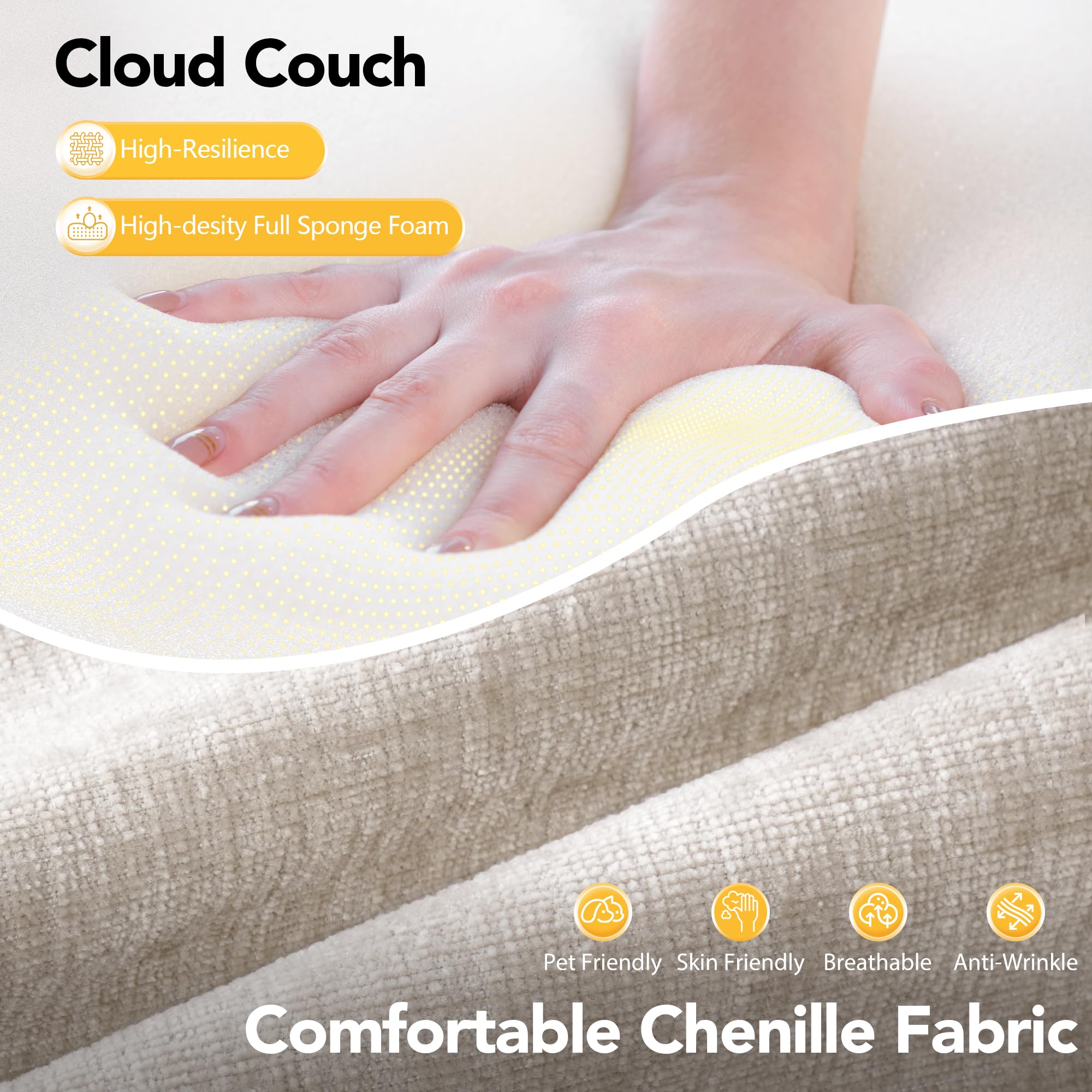 Cloud Sectional Couch with Ottoman and Pillows