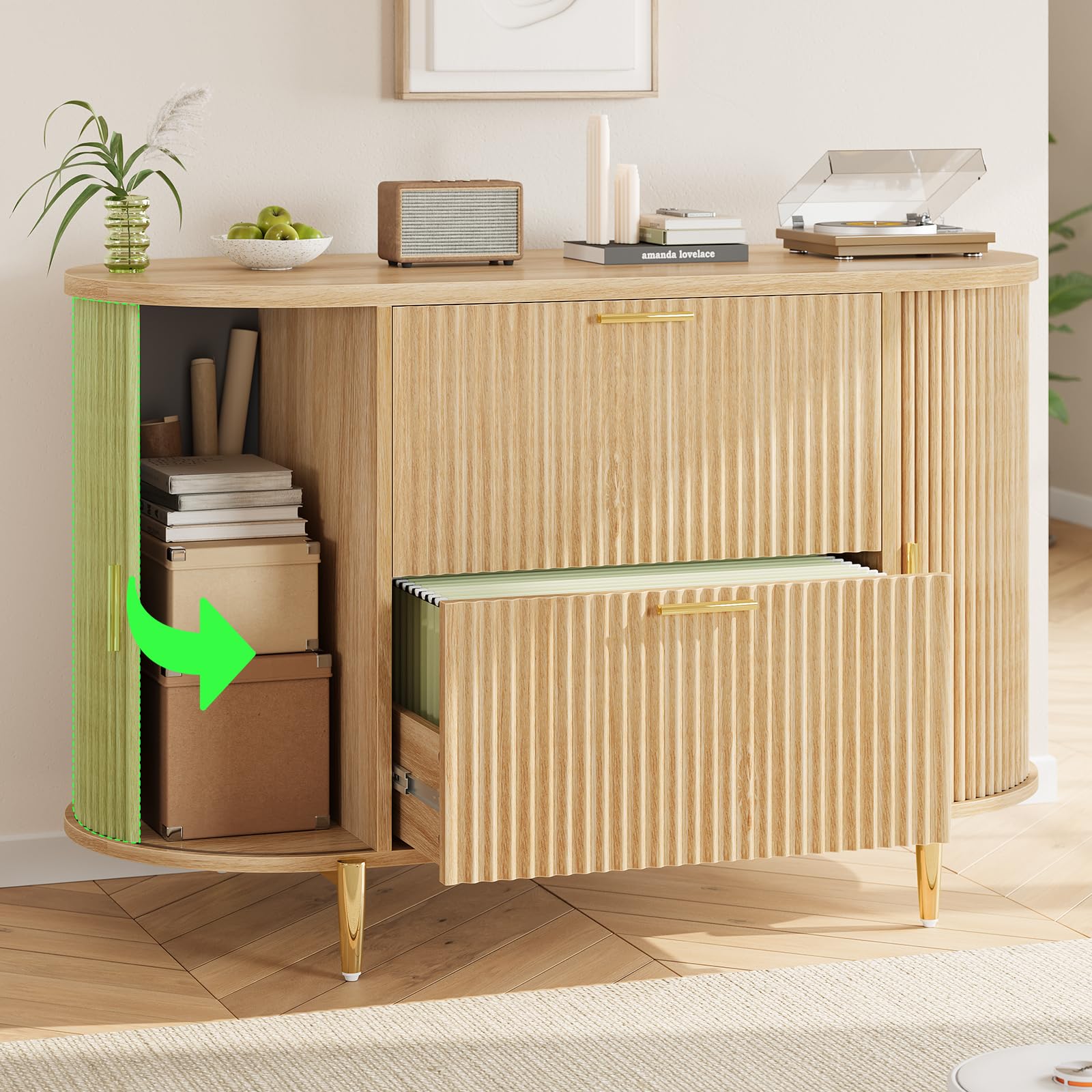 2 Drawer File Cabinet with Sliding Door Storage