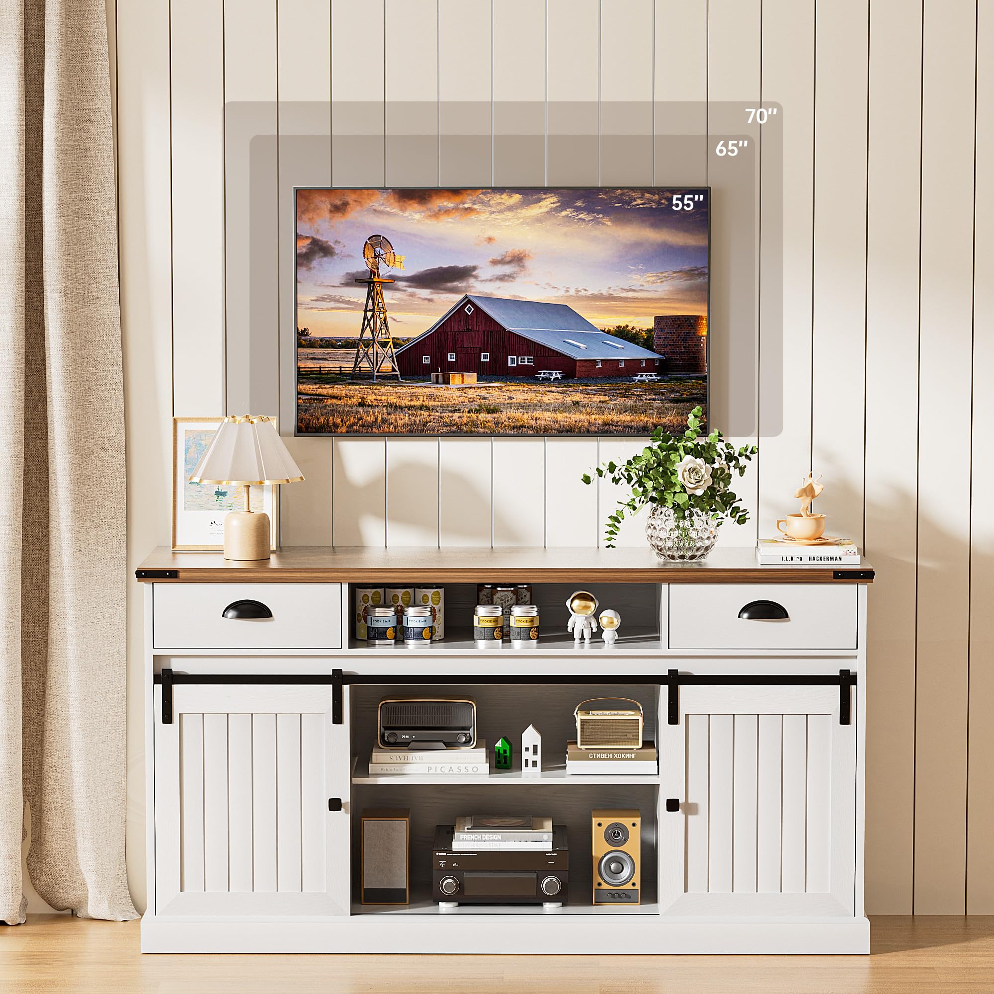 Farmhouse TV Stand for TVs up to 65 Inch with Storage