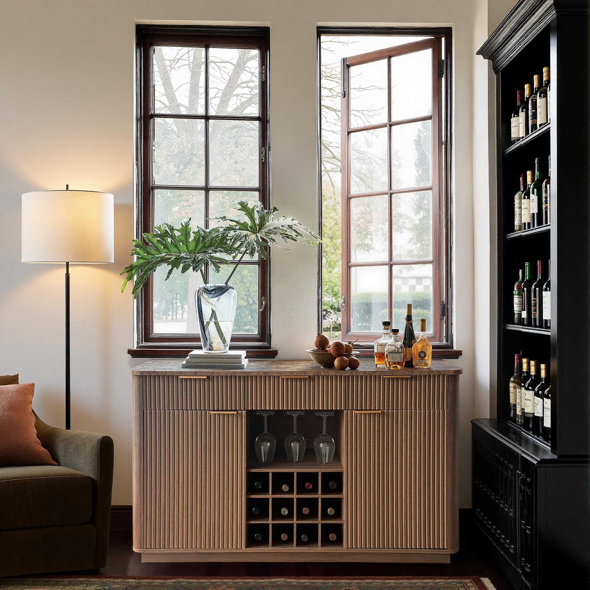 59" Fluted Sideboard Buffet Cabinet with Faux Marble Top