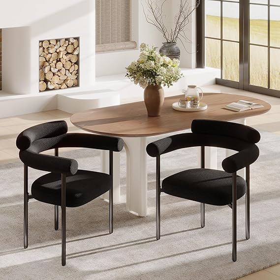 Modern Black Boucle Dining Chairs Set of 4 with Arms