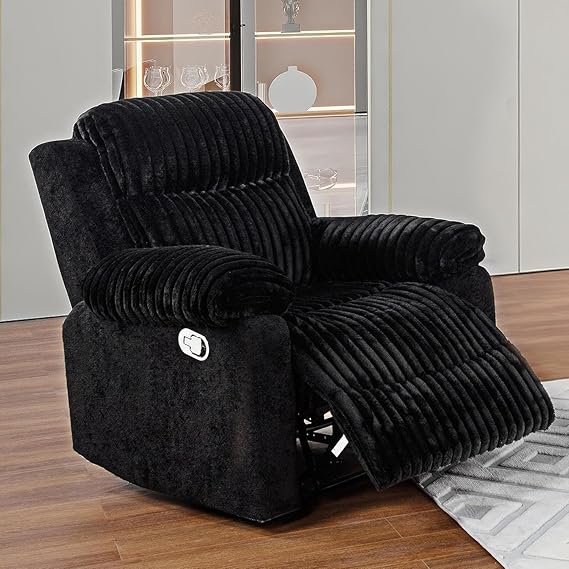 Reclining Sofa Sets, 3 Seater Reclining Couch and Loveseat with Coffee Table, Storage Console, Cup Holders, Corduroy Manual Oversized Recliner Chair with Soft Cushion for Living Room (Black,3PCS)