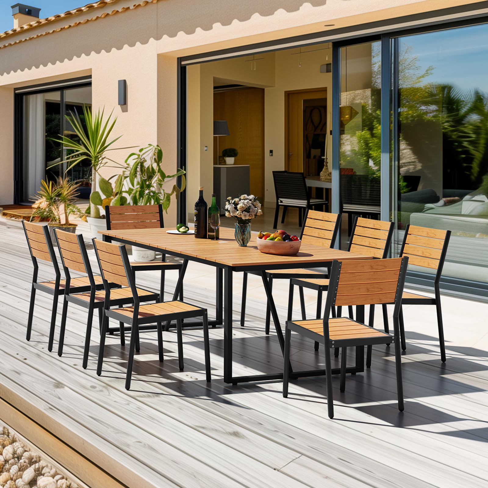 Outdoor Dining Table with Umbrella Hole 83 Inch Rectangle