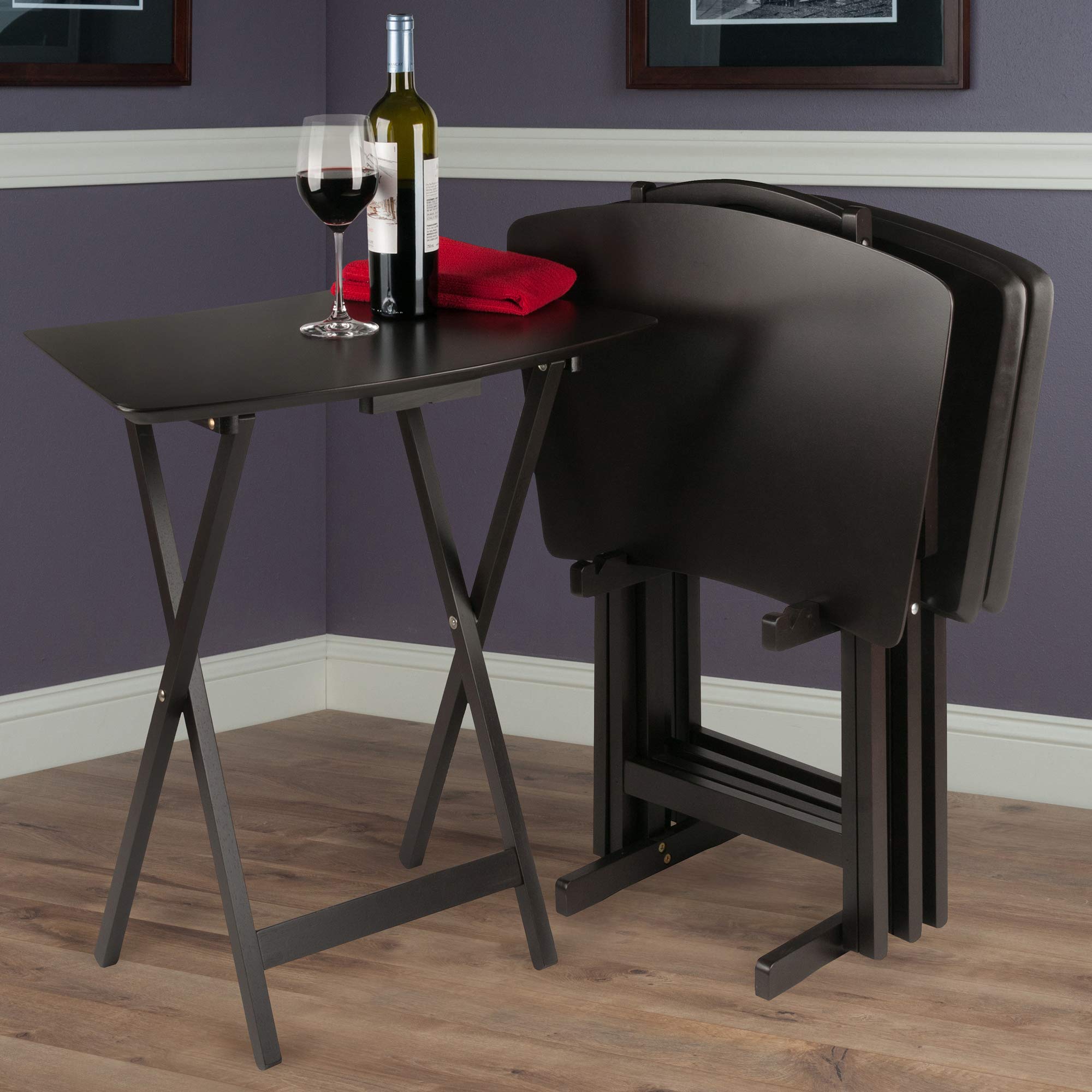 Anila Snack Table Set with Storage Rack - Fan Shaped Coffee Tables Set of 4