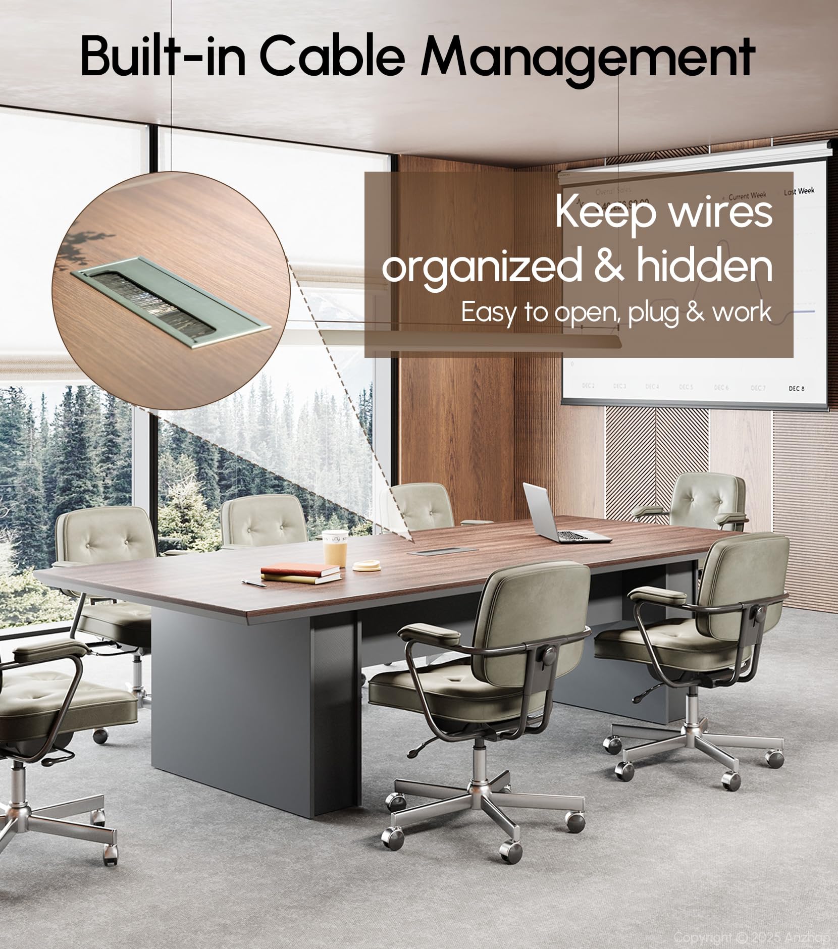 8 Foot Conference Table with Cable Management