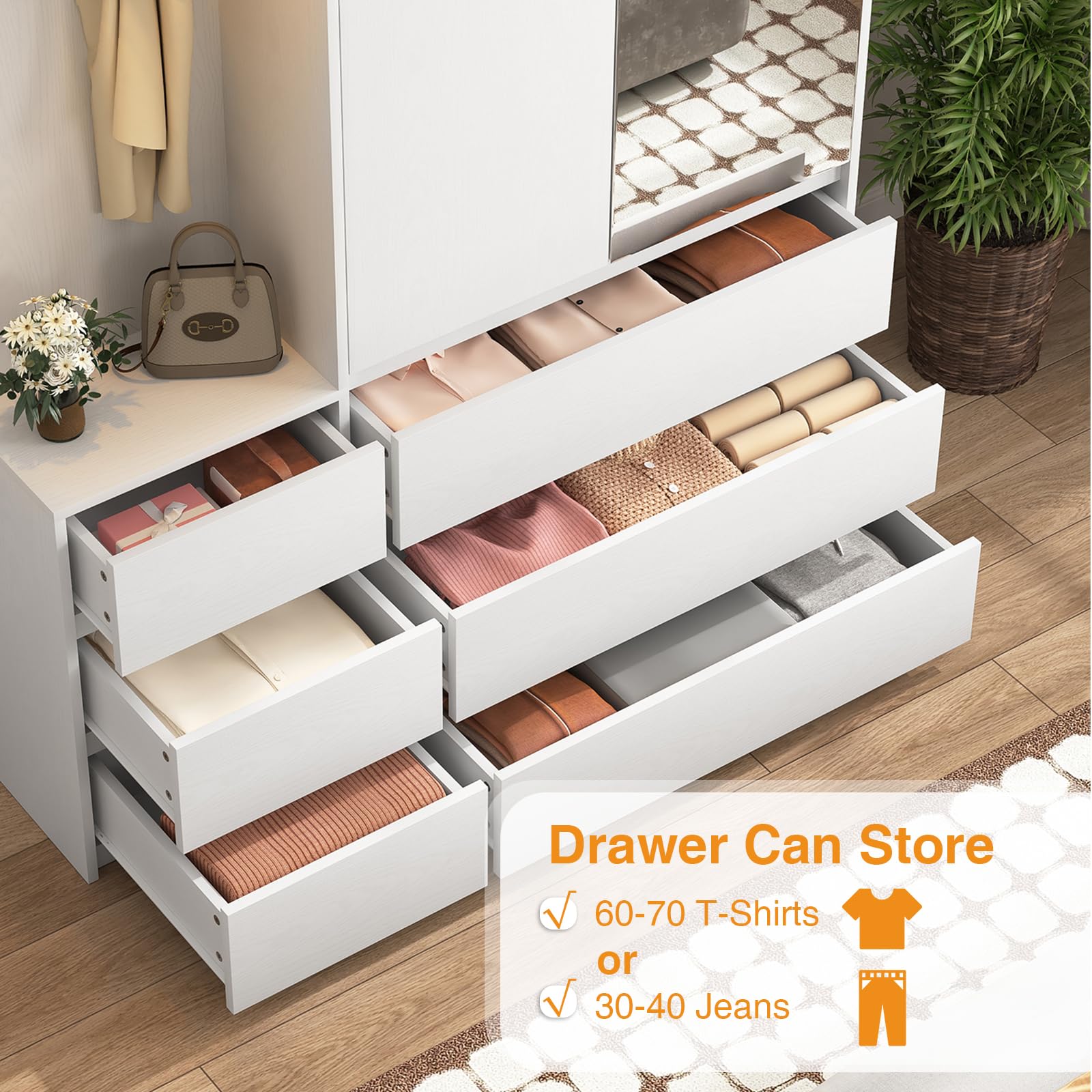 Armoire Wardrobe Closet with LED Light and Mirror