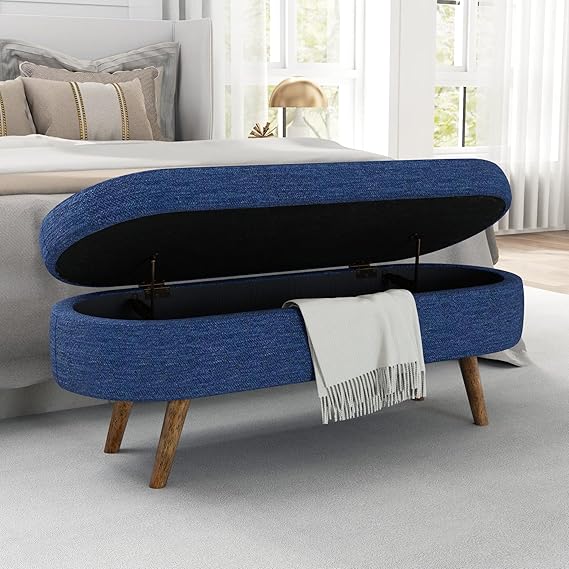Oval Storage Bench with Upholstered Seat
