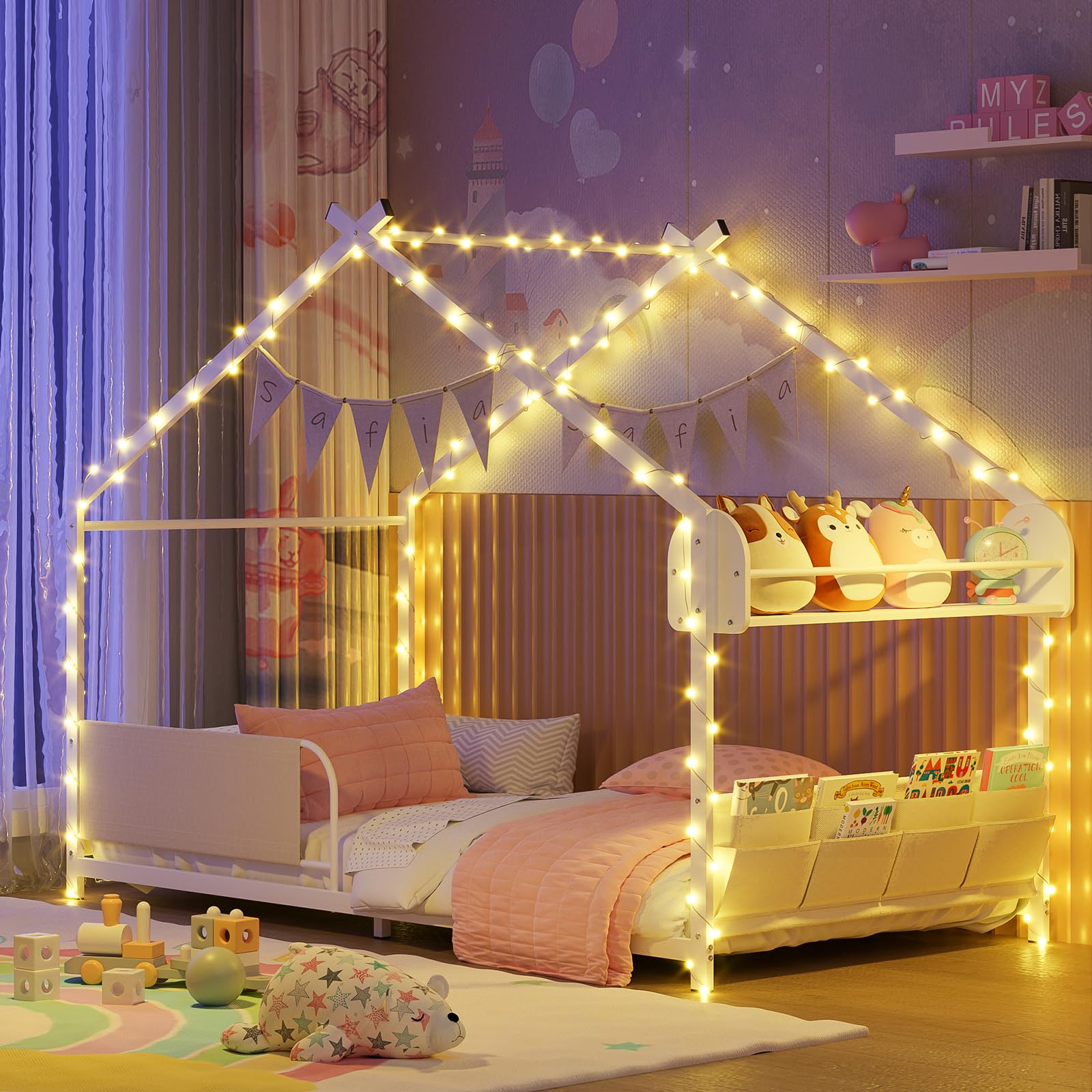 House Shape Twin Montessori Bed with Storage Rack