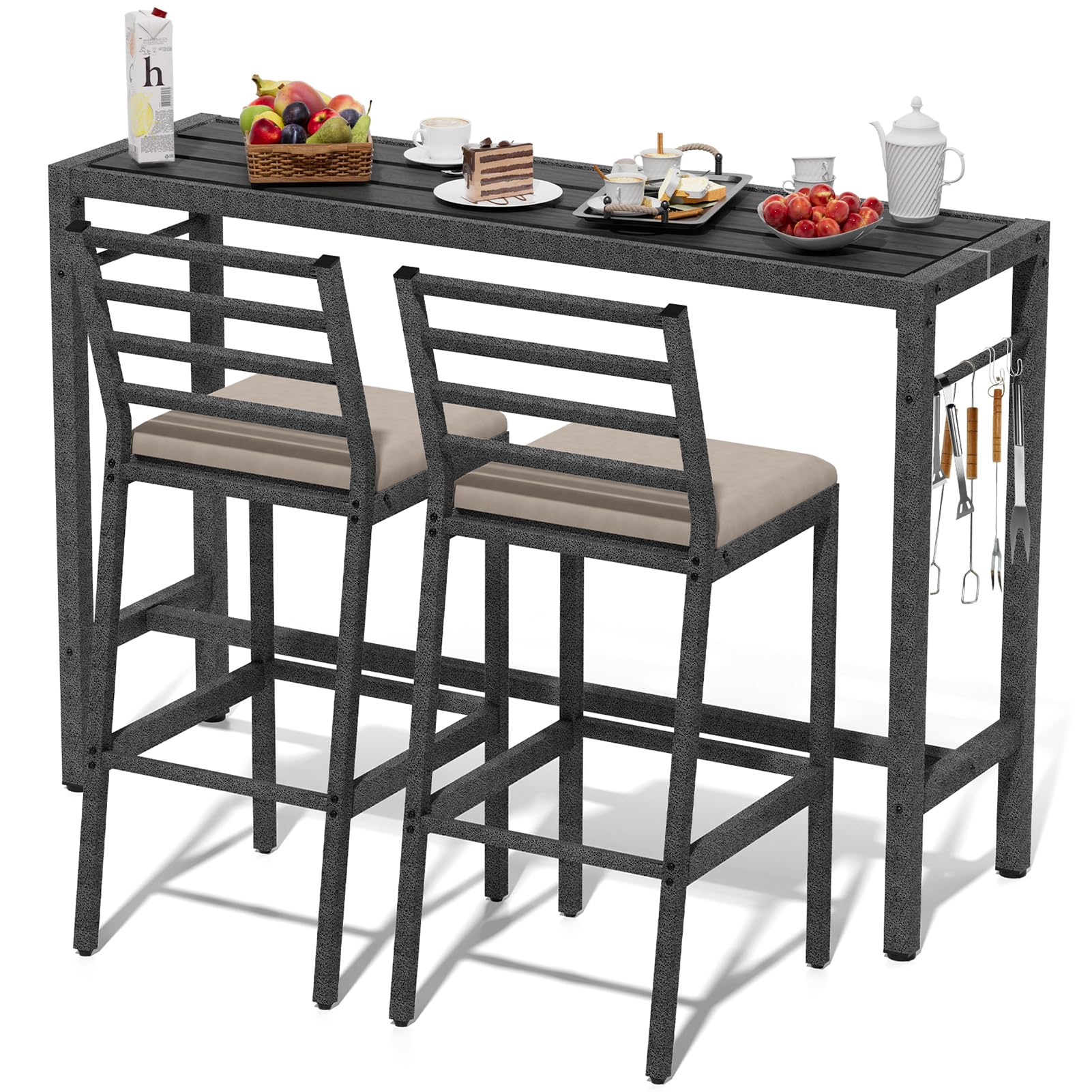 3-Piece Outdoor Bar Set with Cushioned Stools