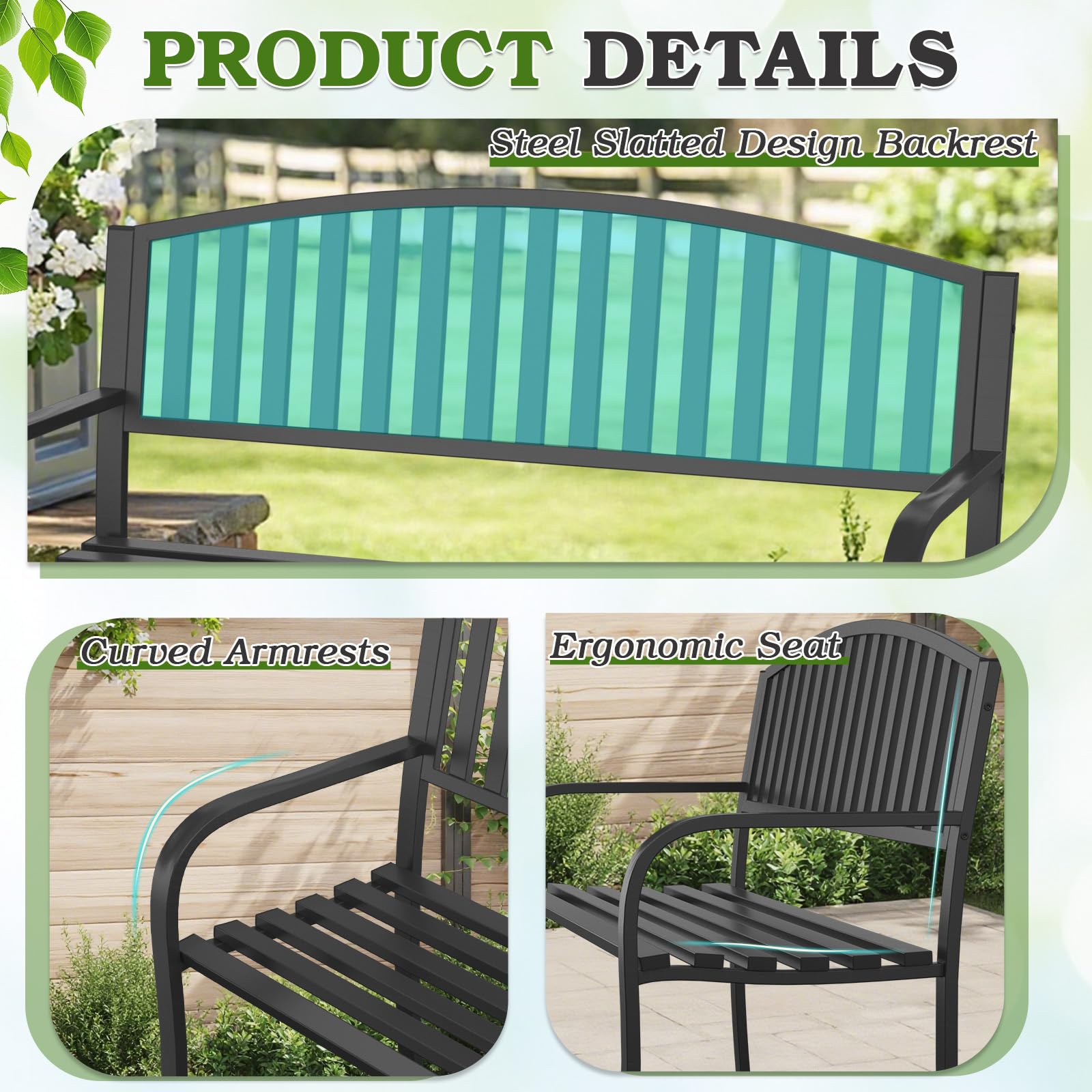 50" Heavy-Duty Metal Outdoor Bench