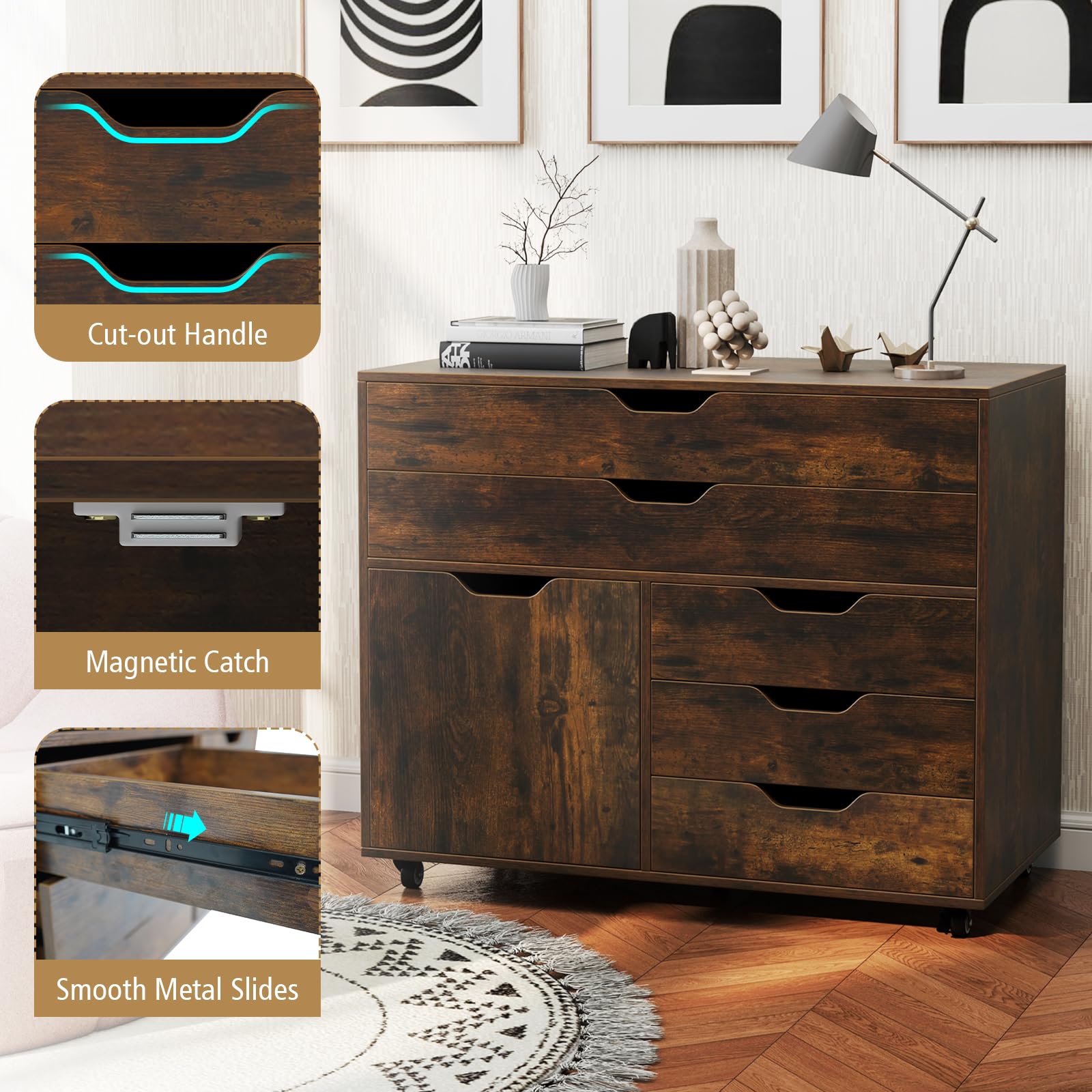 5-Drawer Mobile File Cabinet with Wheels