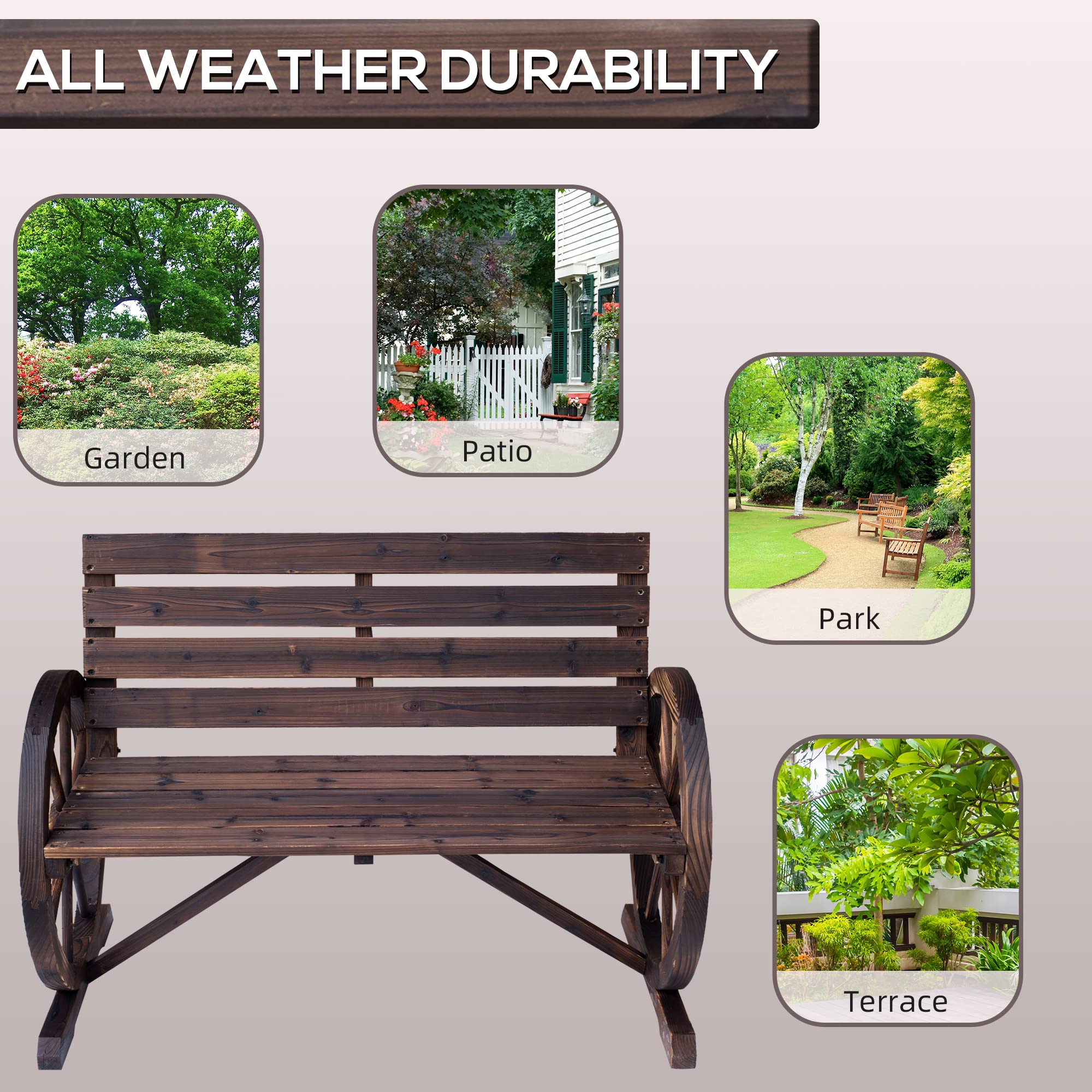 Wooden Wagon Wheel Bench Outdoor Patio Furniture