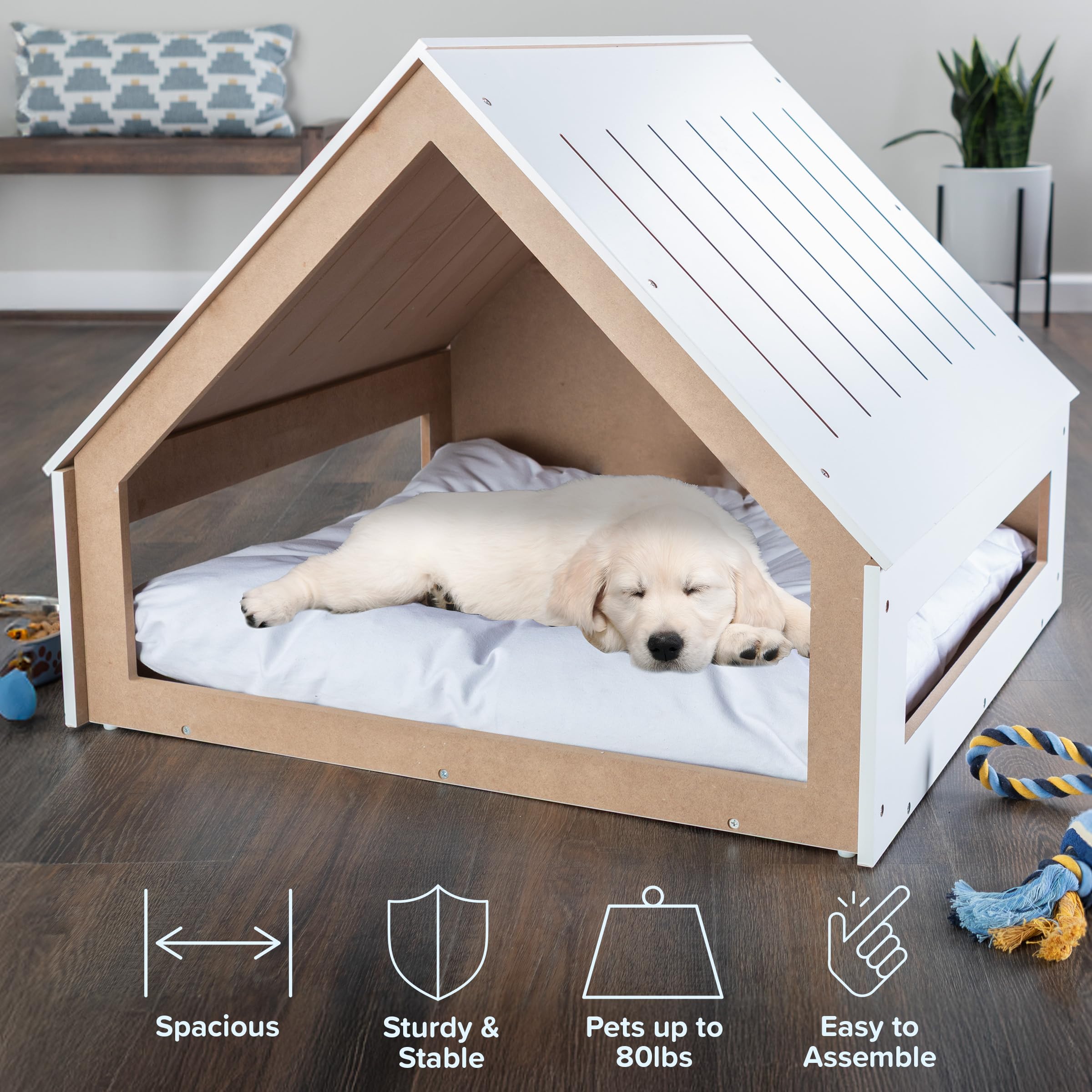 Indoor Dog House Bed with Soft Cushion and Air Vents